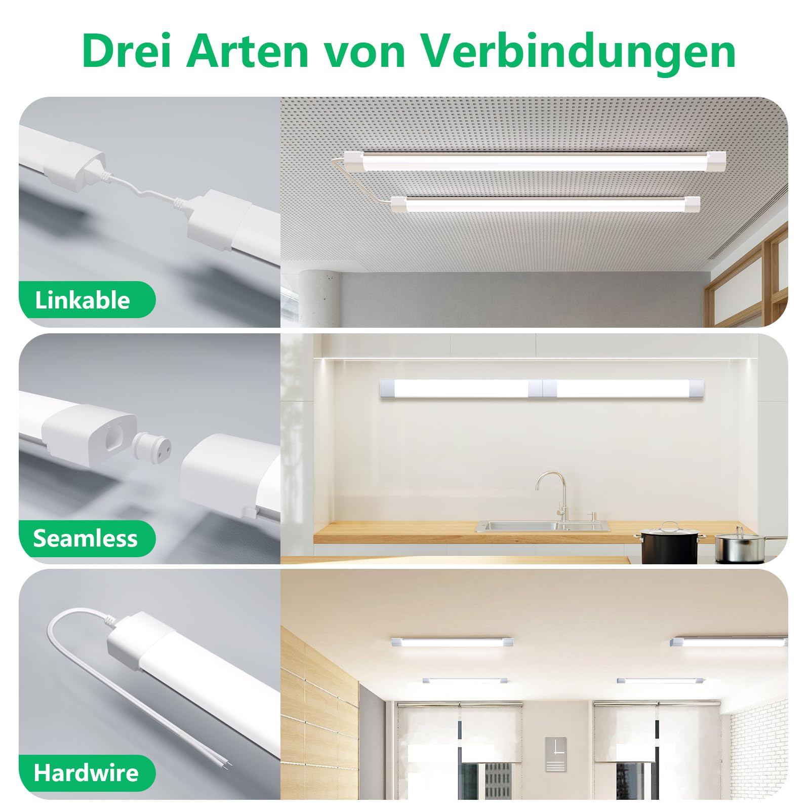 Modlicht LED Feuchtraumleuchte 150cm kaltweiss 4er Set 5000K