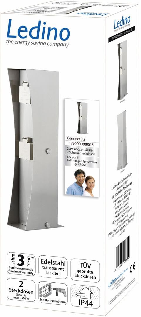 Ledino Ledar Connect D2 Steckdosensäule 2er Edelstahl