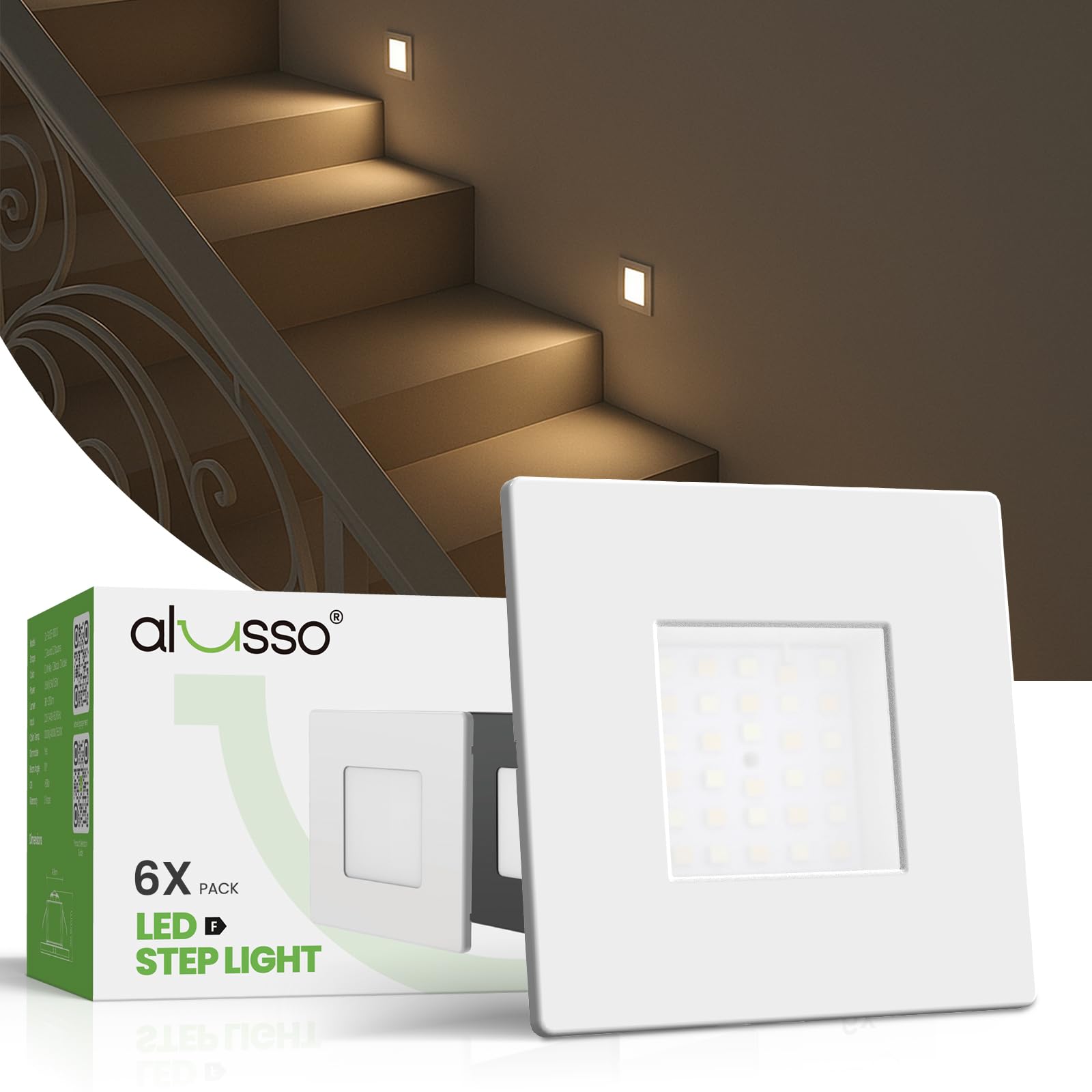 ALUSSO 3WT&3CCT Treppenlicht Einbauspot Quadratisch Weiß 6er Set