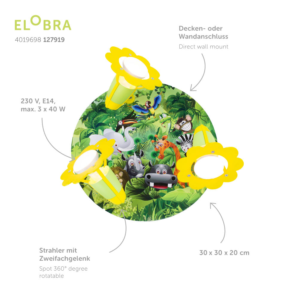 Elobra Wildnis Rondell Deckenleuchte 3er Spot Dschungel
