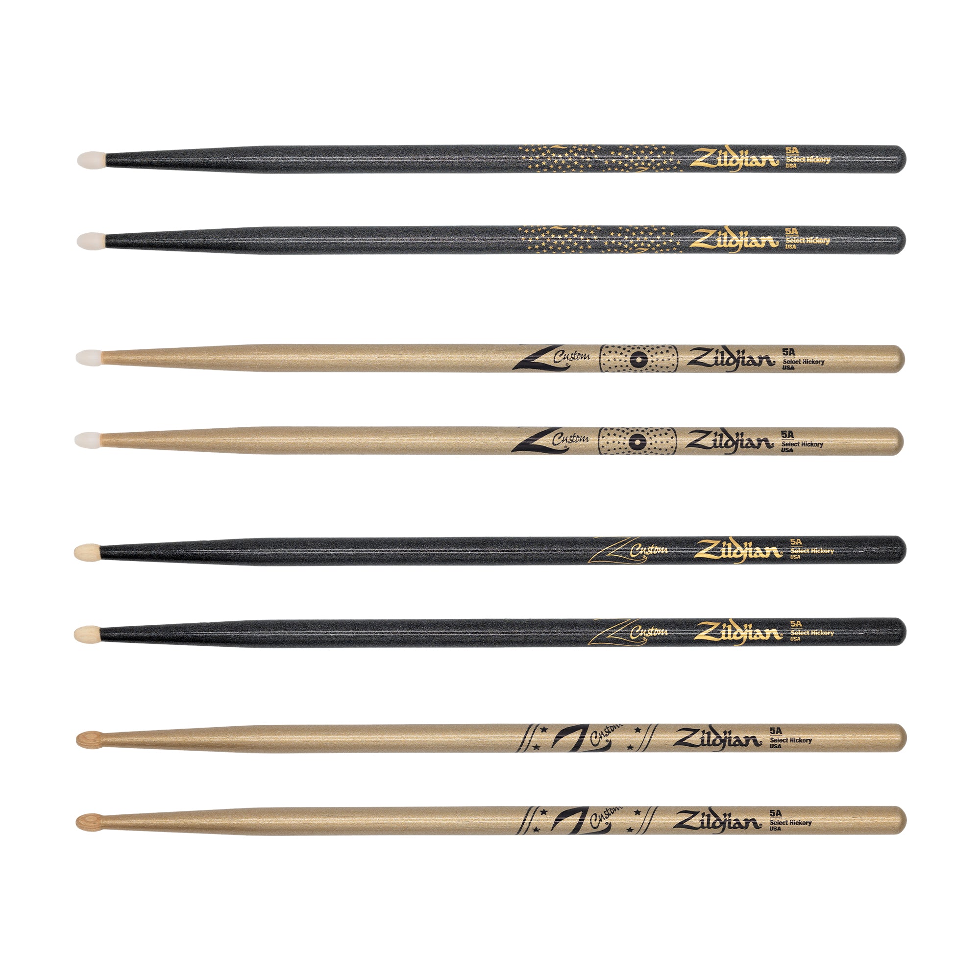 Zildjian Z Custom 5A Drumsticks Limited Bundle Schwarz Gold