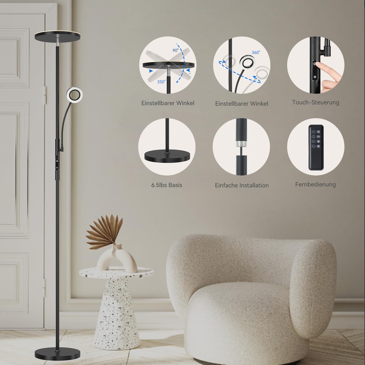 Modlicht Stehlampe dimmbar 4200LM Schwarz mit Fernbedienung