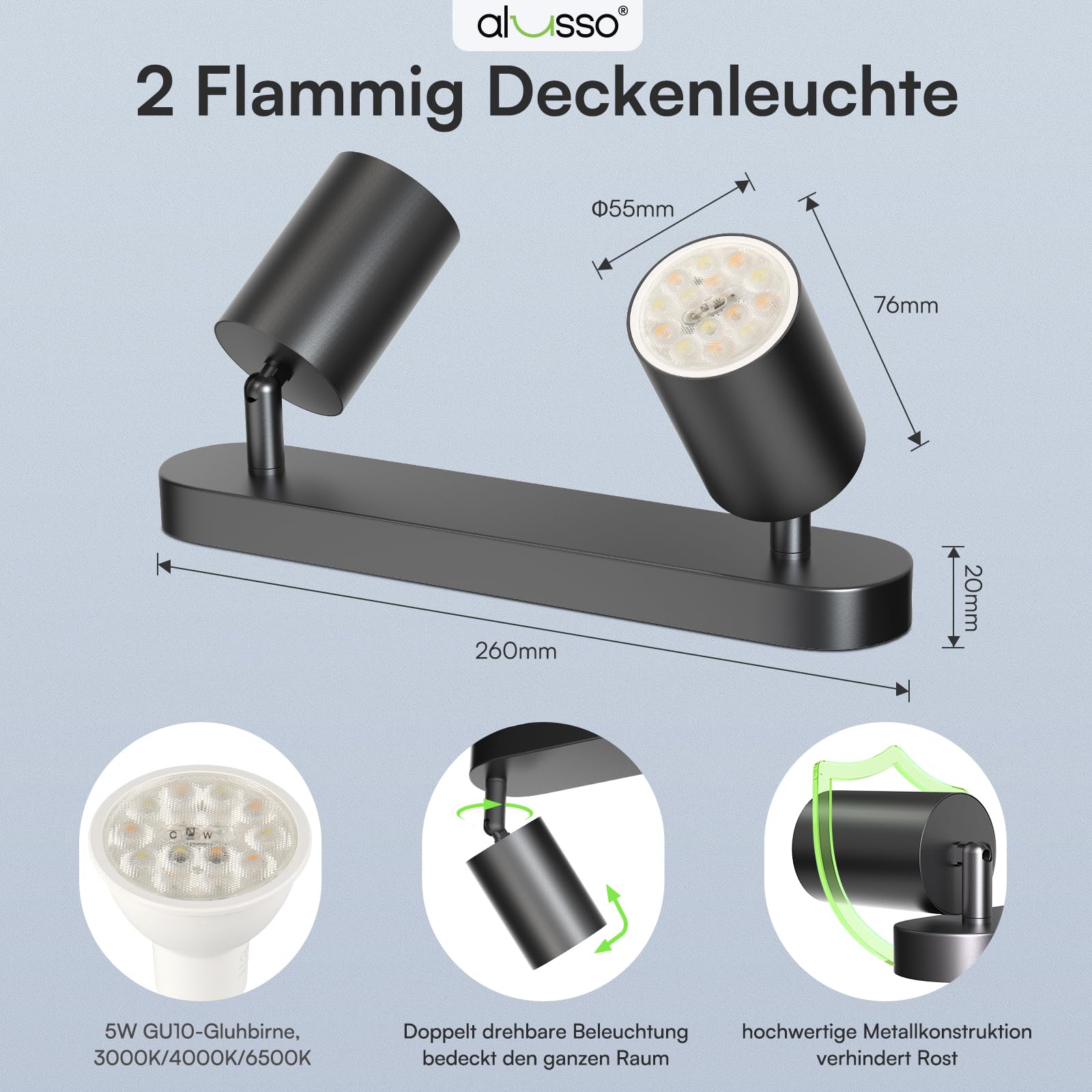 Alusso Recessed Ceiling Light Deckenstrahler 2 flammig GU10
