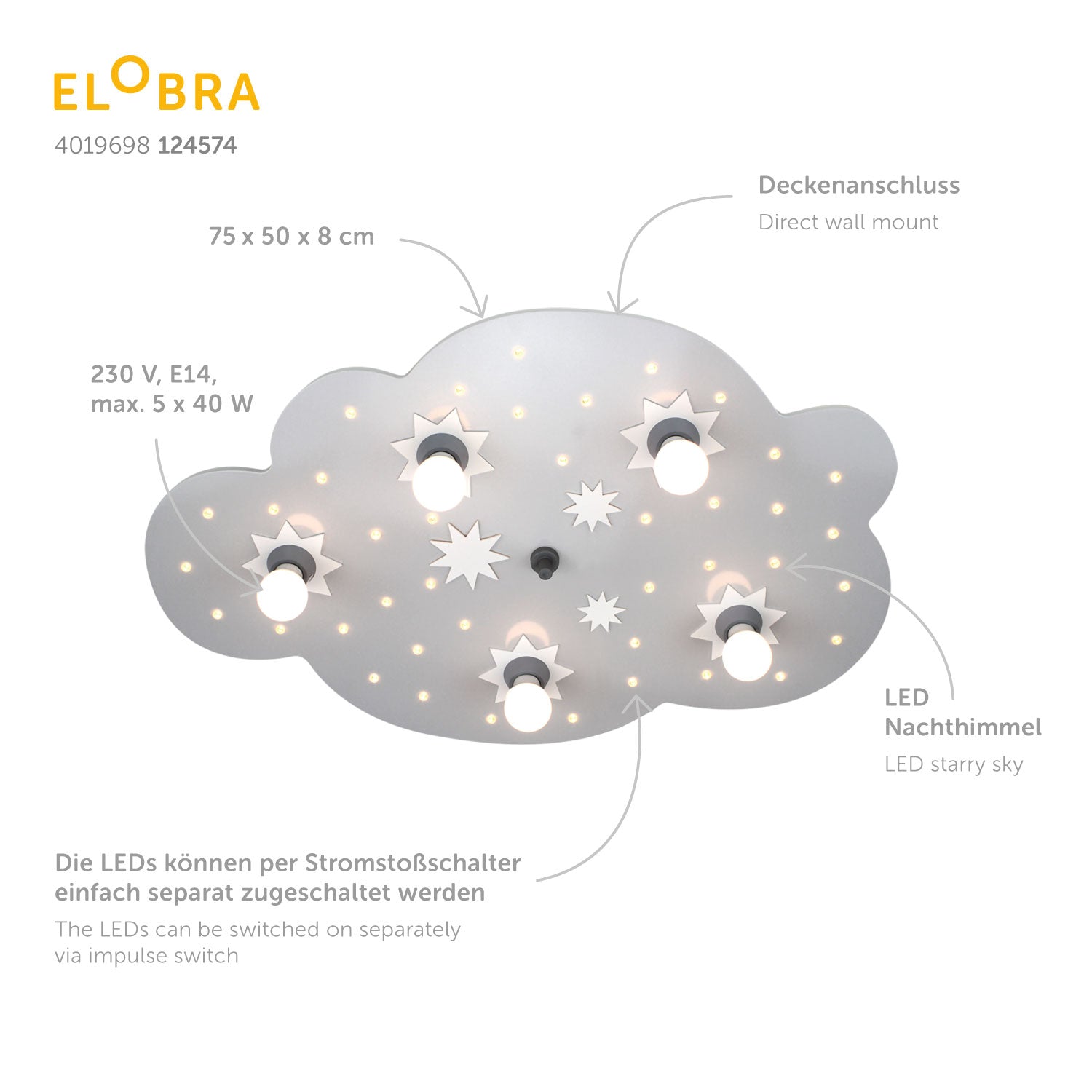 Elobra Kids Sternenwolke M Bildwolke Deckenleuchte LED