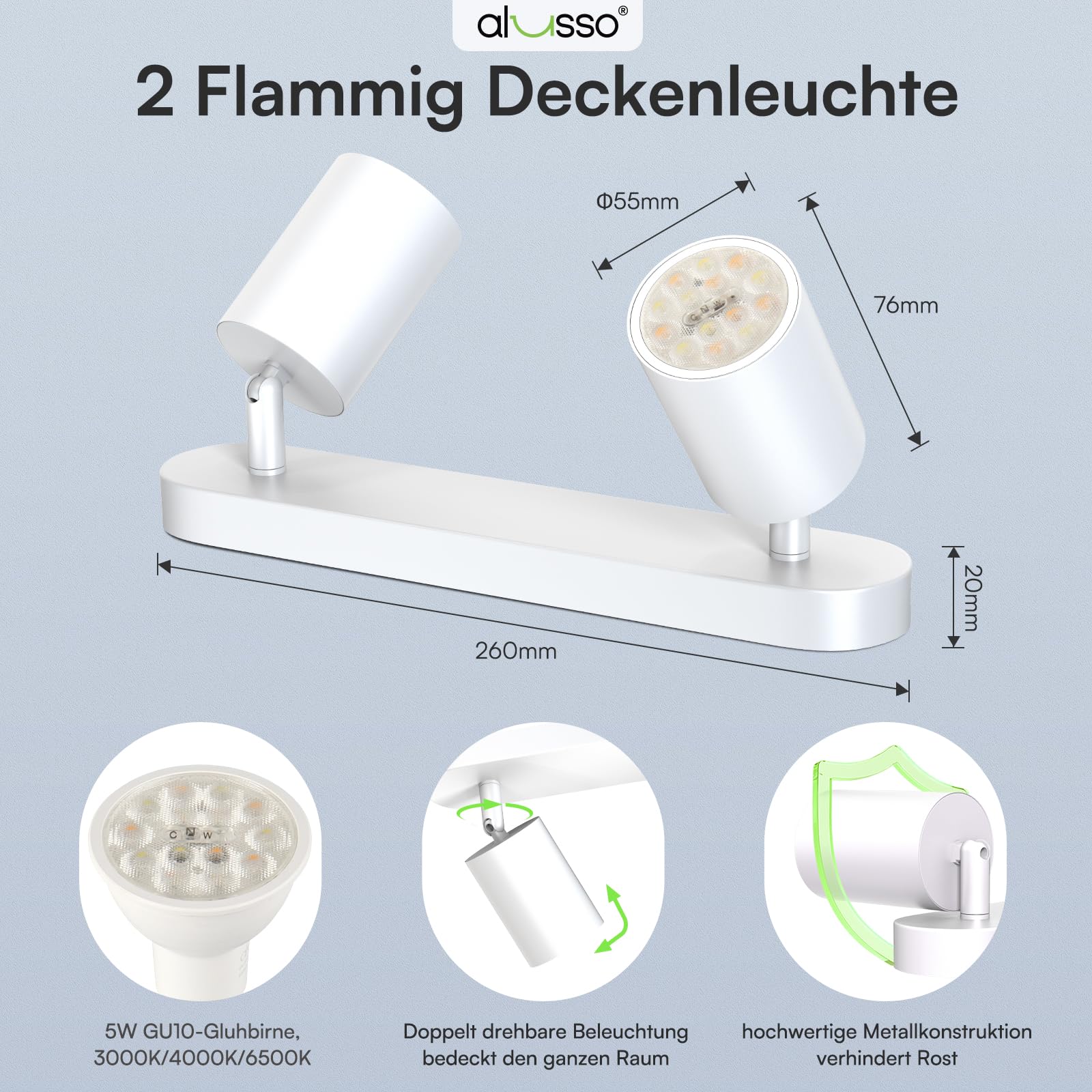 Alusso Recessed Ceiling Light Deckenstrahler 2 flammig GU10