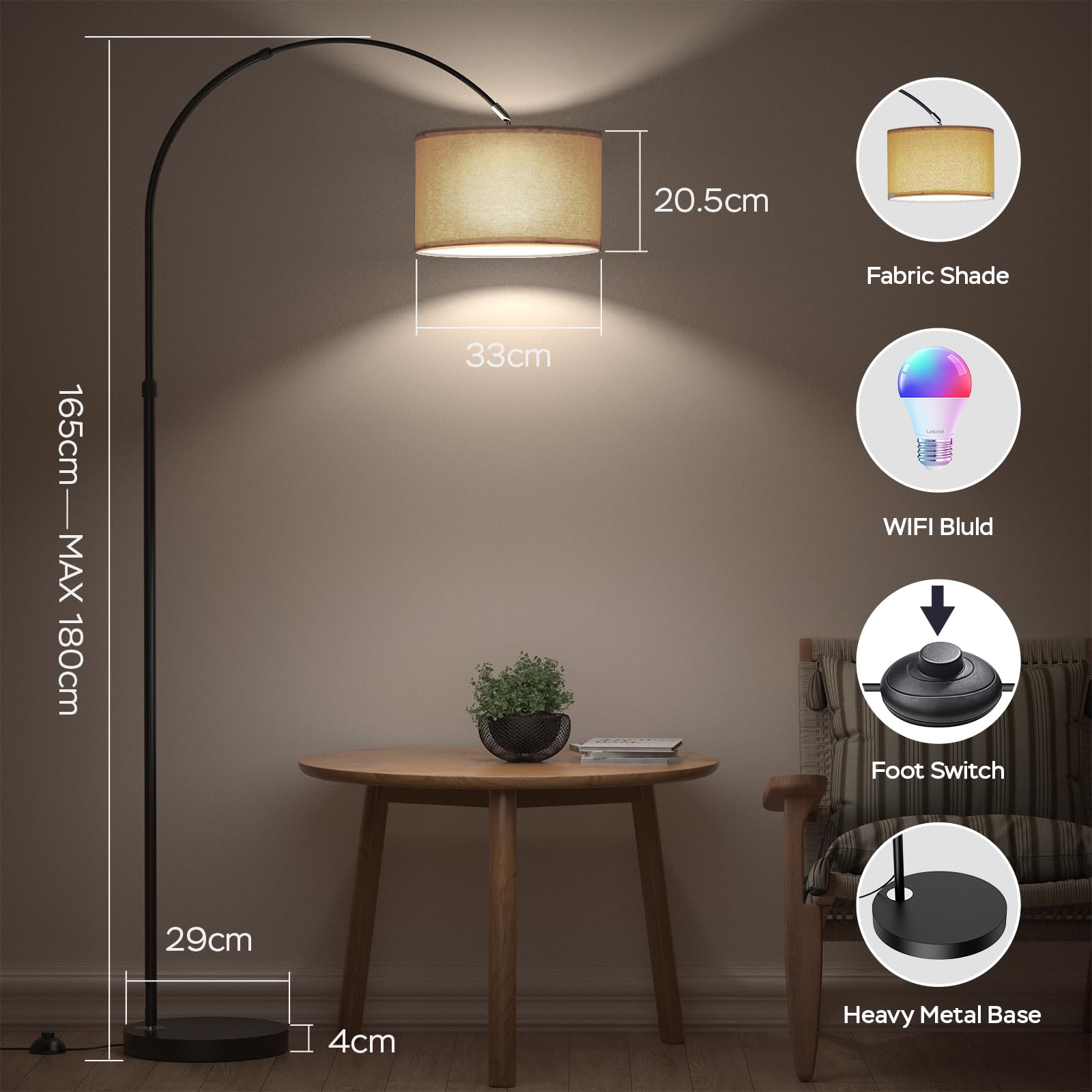 Modlicht Jasmin Bogenlampe Stehlampe Beige 165-180cm E27