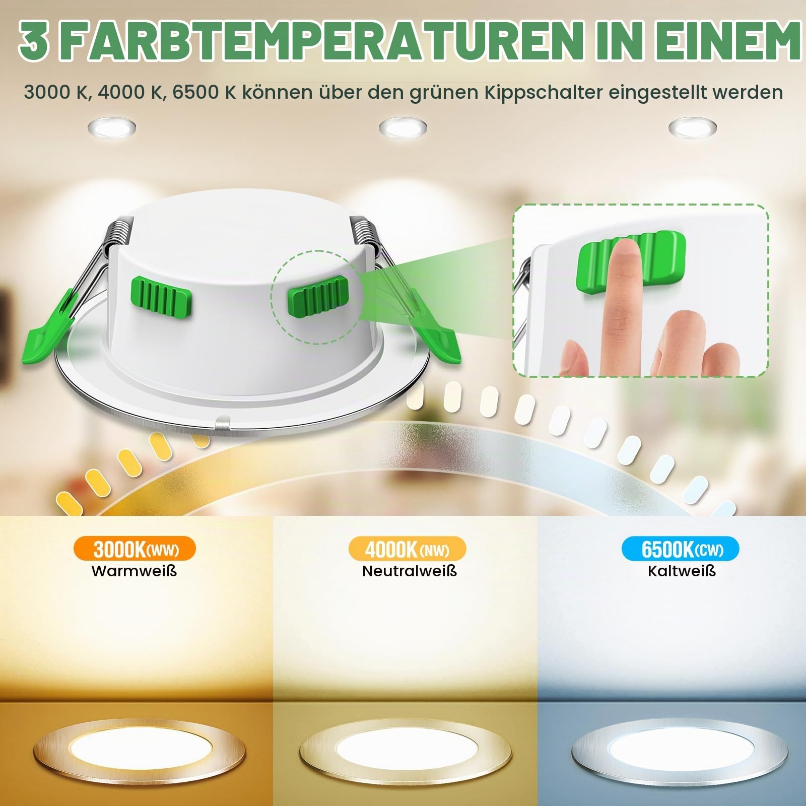 Alusso Recessed Ceiling Light Einbaustrahler 68mm 10er Set 3CCT