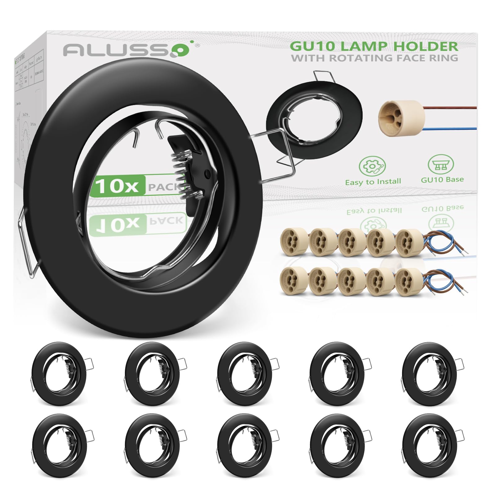 Alusso Recessed Einbaustrahler GU10 Rahmen Nickel Gebürstet 10er Set