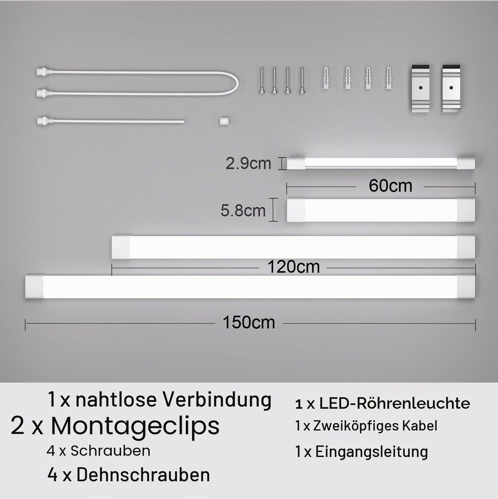 Modlicht LED Feuchtraumleuchte 150cm kaltweiss 4er Set 5000K
