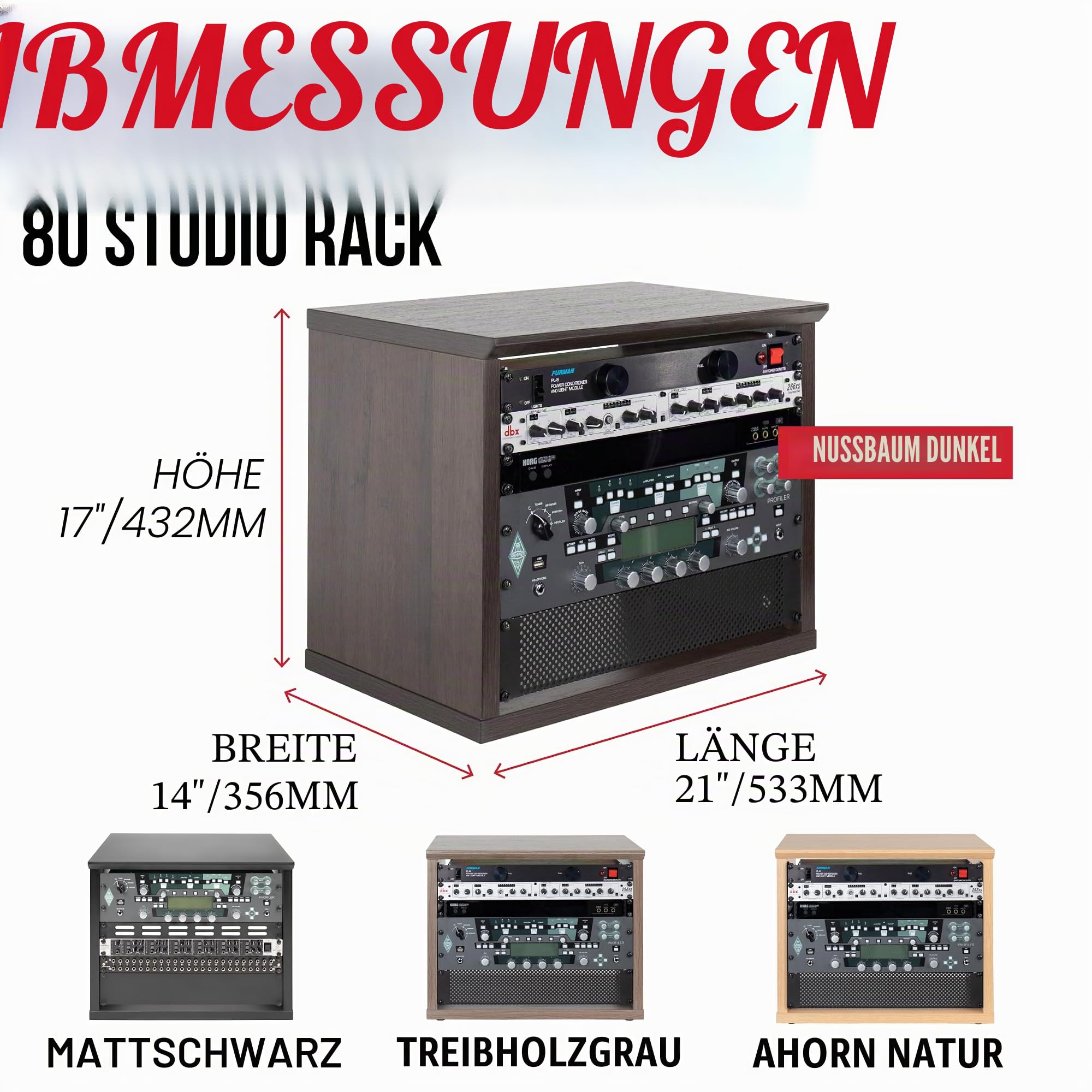 Gator Furniture Elite 8U Desktop Studio Rack Ahorn Natur Holz
