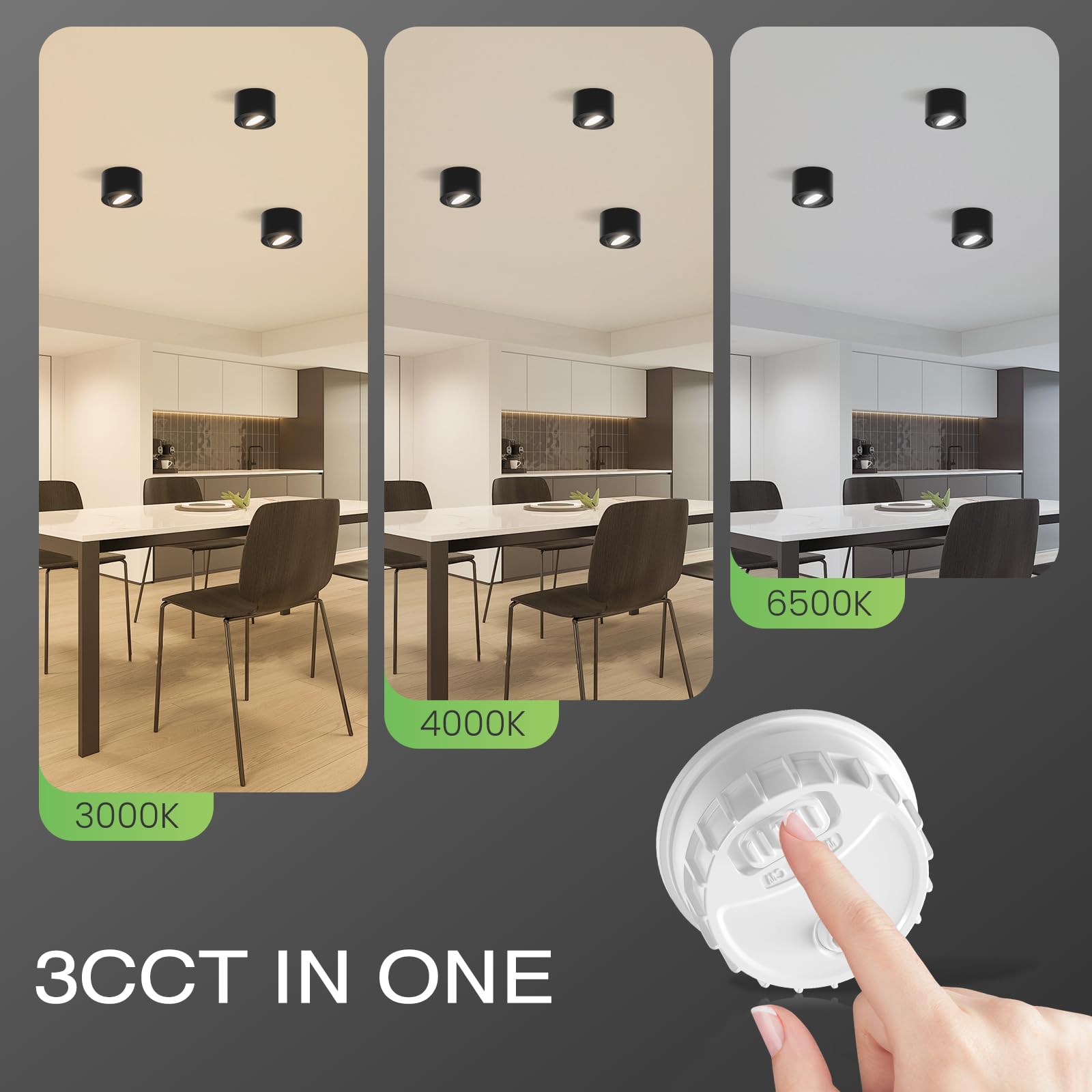 Alusso Recessed Ceiling Light Aufbauspot 6W Schwarz 6er Pack 3CCT