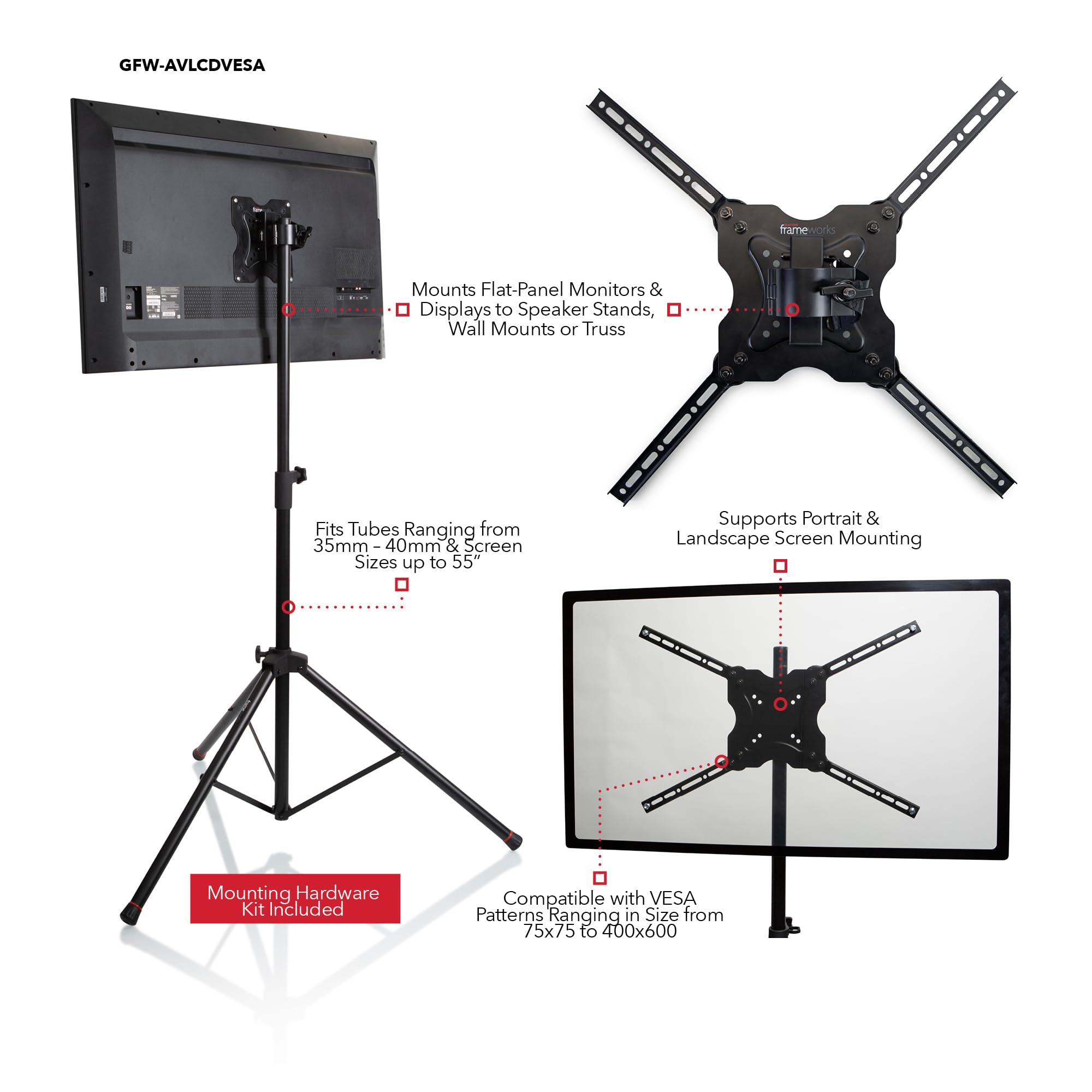 Gator GFW-AV-LCD-15 TV Ständer Quadpod 65 Zoll schwarz