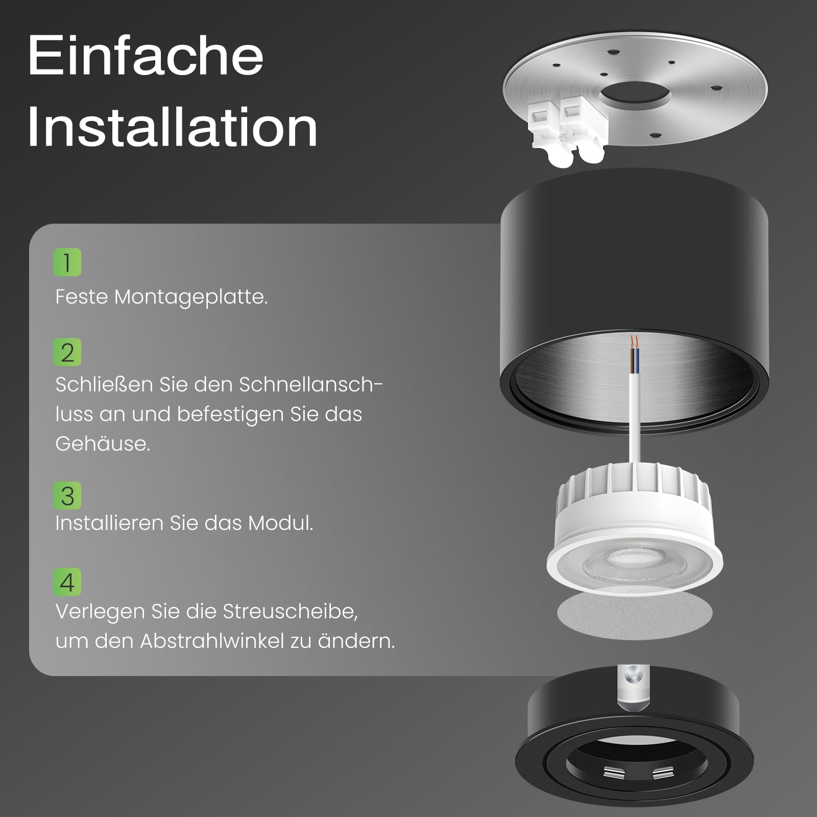 ALUSSO Aufbauspot Schwarz 6W 540LM dimmbar 3er-Pack 3CCT
