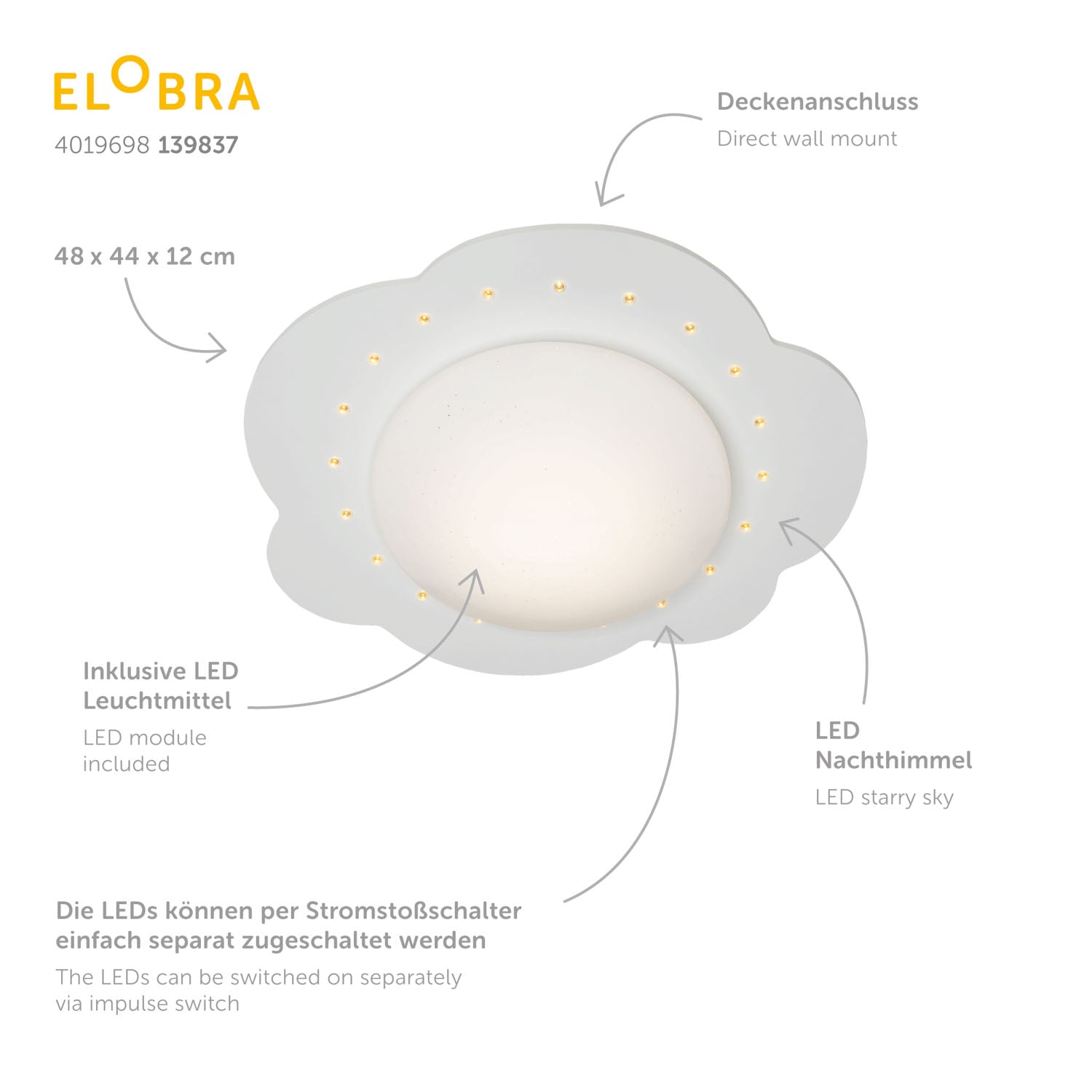 Elobra Kids Deckenleuchte LED Wolke S weiß 48 cm