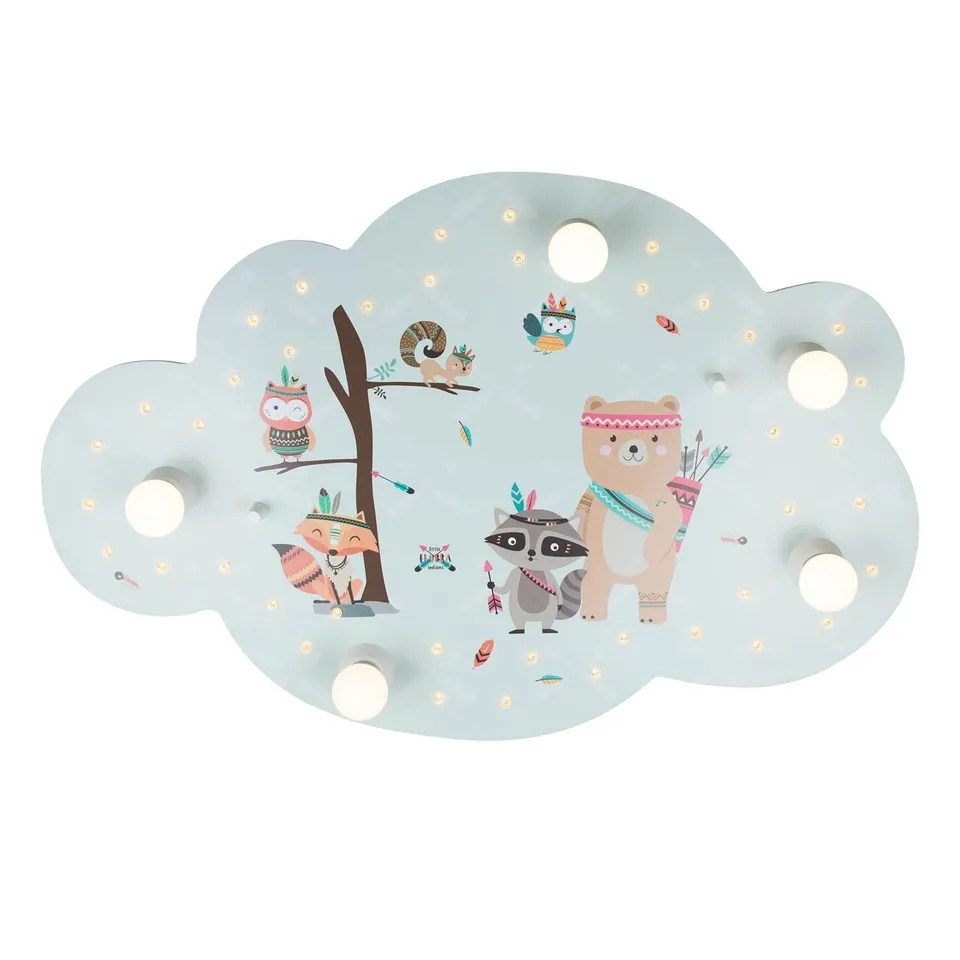Elobra Kids Little Indians Deckenleuchte Holz mint Nachtlicht