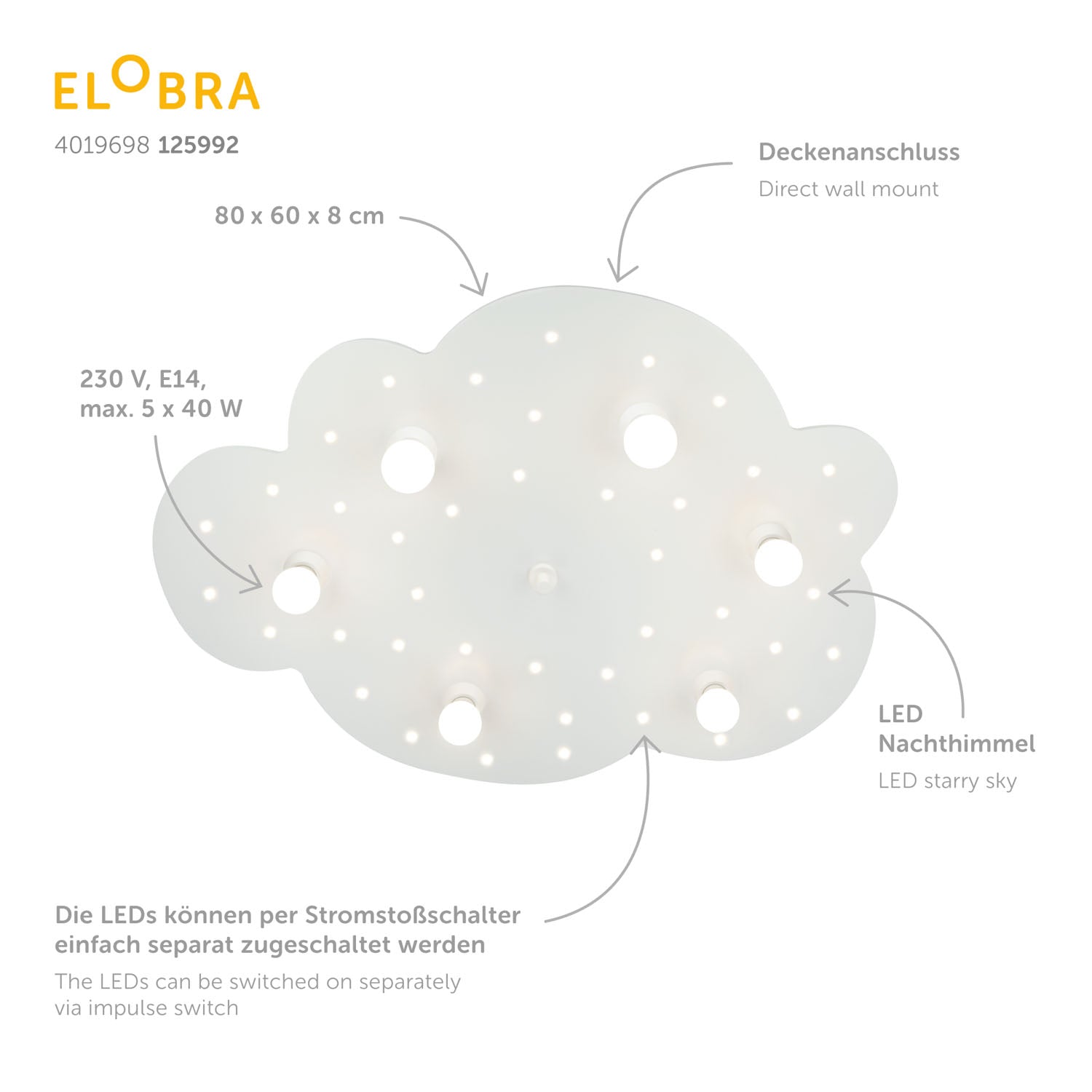 Elobra Wolke L Deckenleuchte Kinderzimmer LED