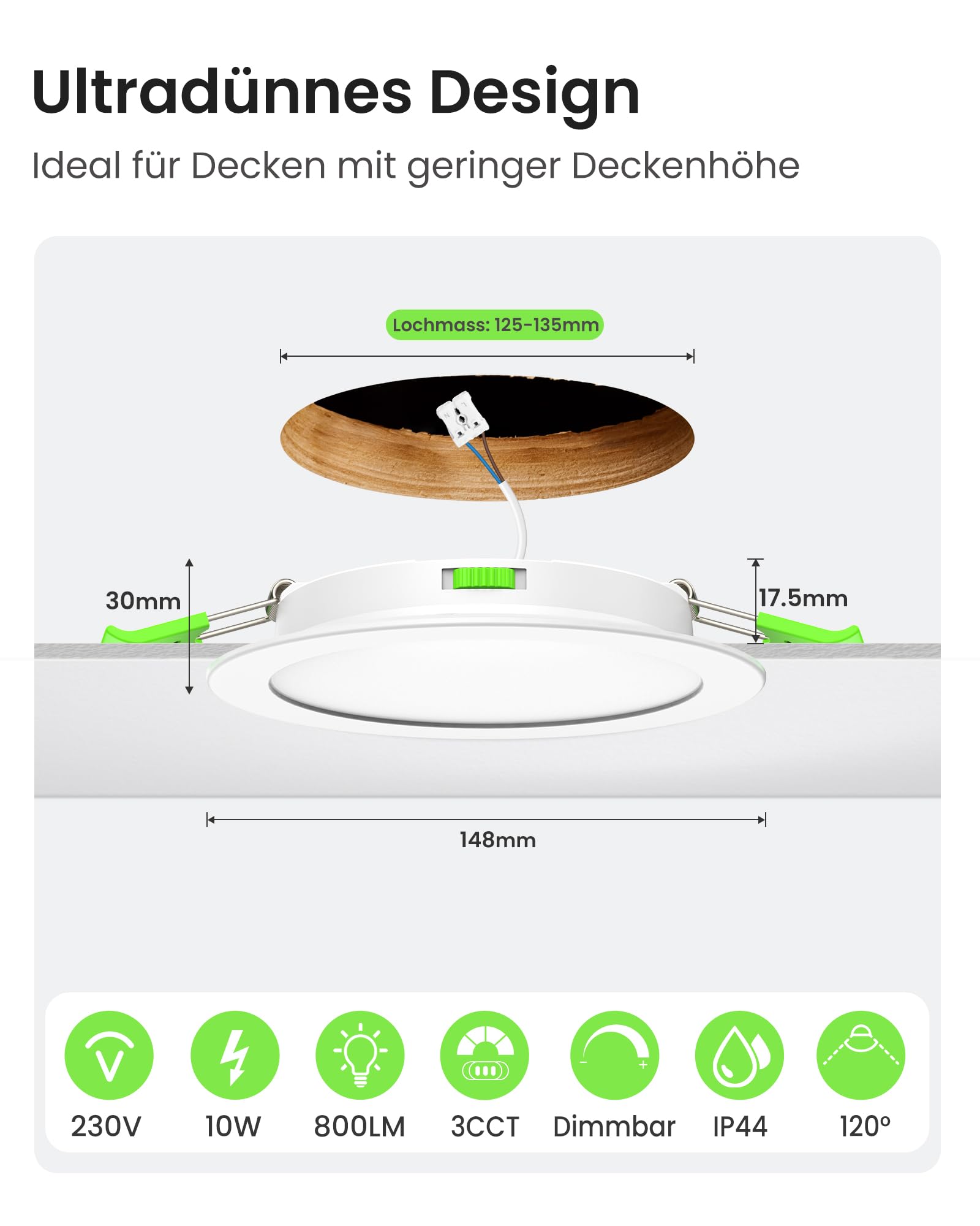 Alusso Einbaustrahler 10W 800lm 6 Stück weiß dimmbar IP44