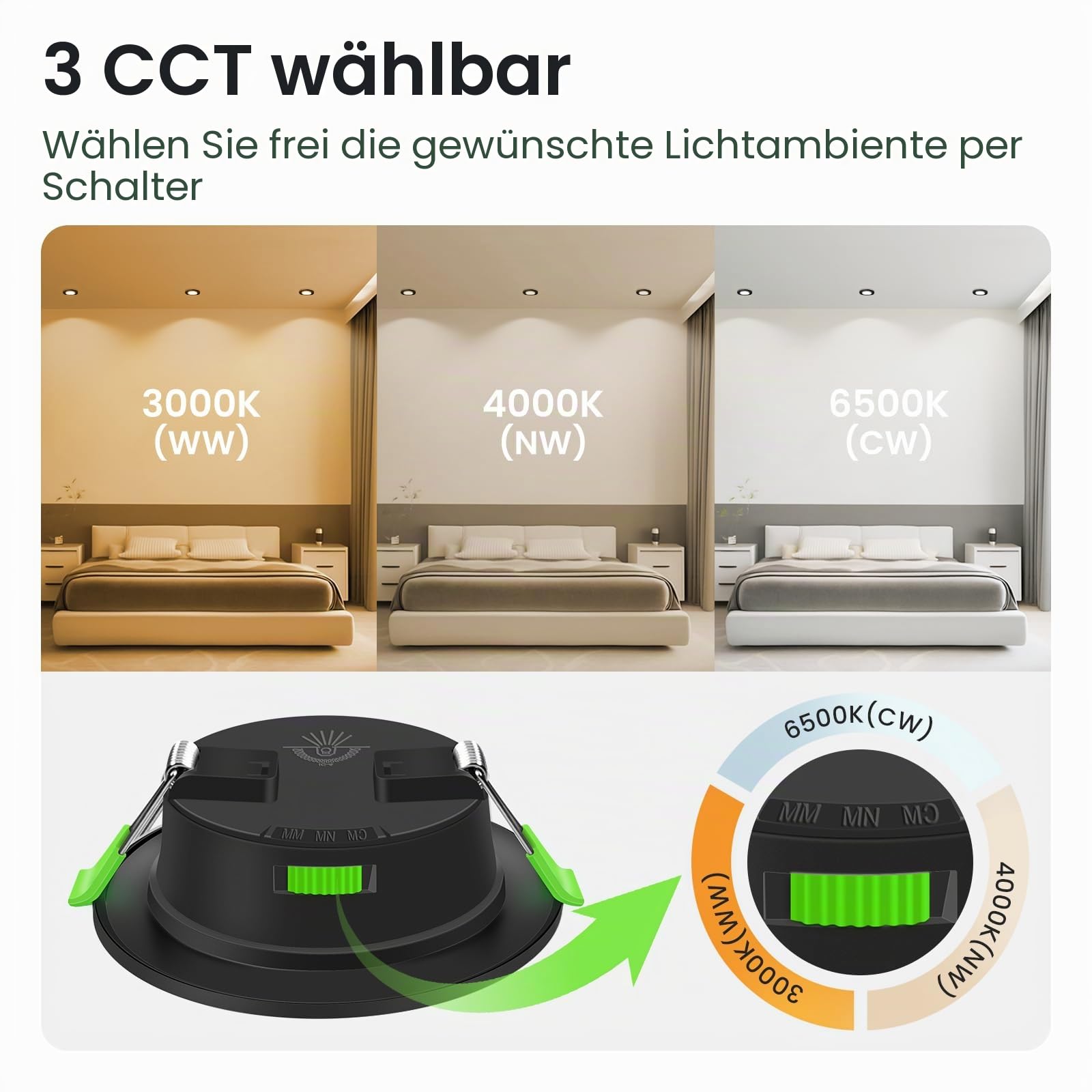 Alusso Recessed Einbaustrahler 7W Schwarz 6 Stück dimmbar