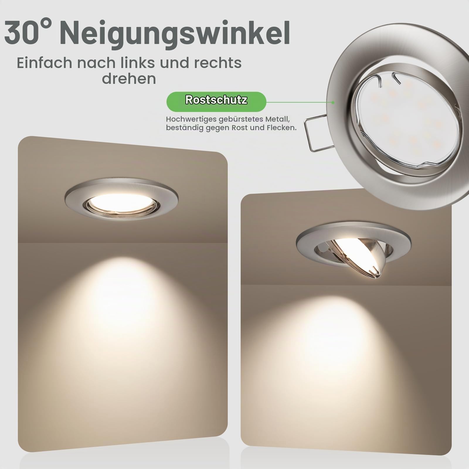 Alusso Recessed Einbaustrahler GU10 Rahmen Nickel Gebürstet 10er Set