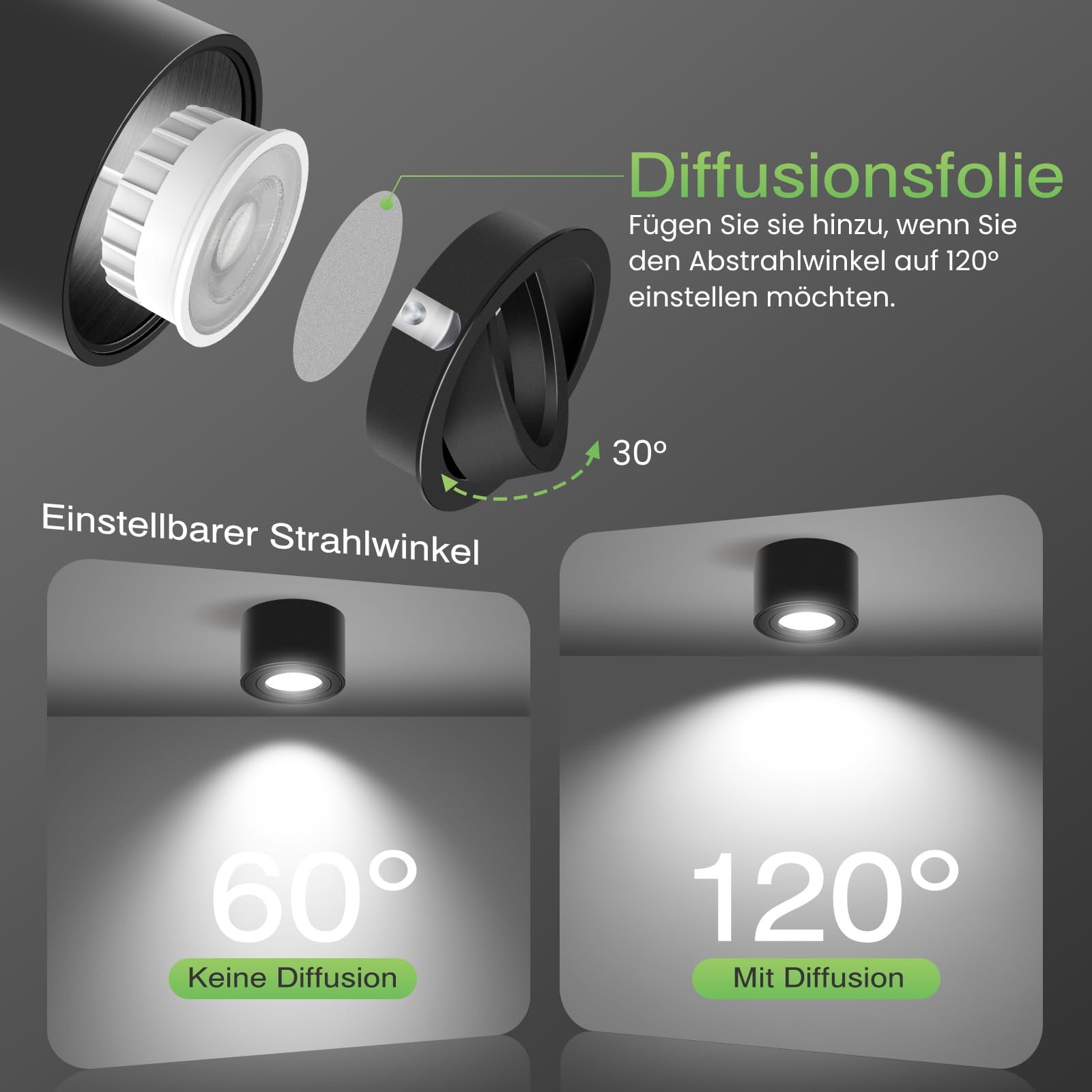 Alusso Recessed Ceiling Light Aufbauspot 6W Schwarz 6er Pack 3CCT