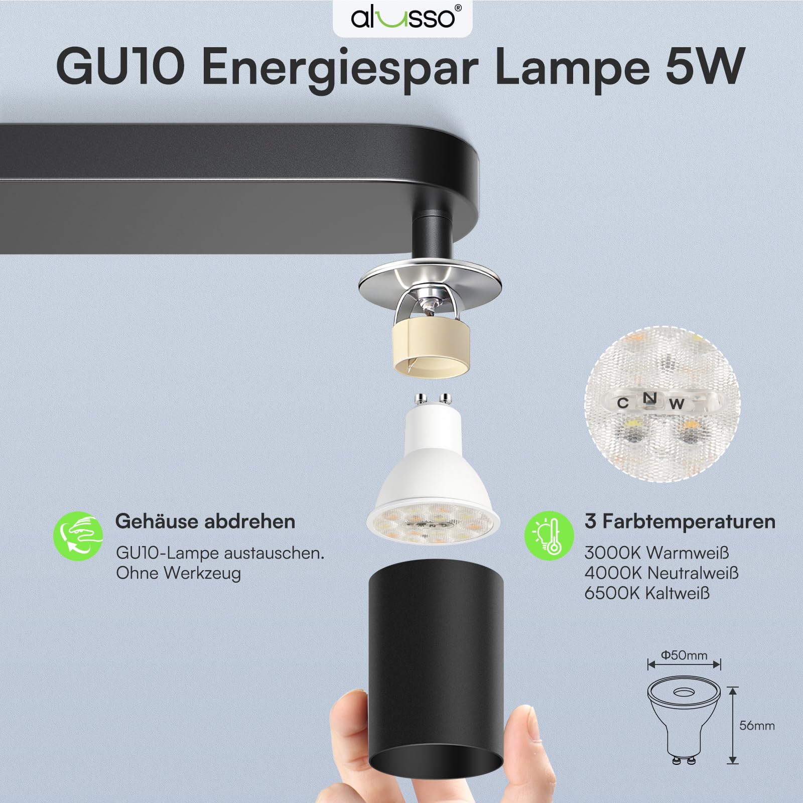 Alusso Recessed Deckenstrahler 2-flammig Schwarz GU10 1er-Set