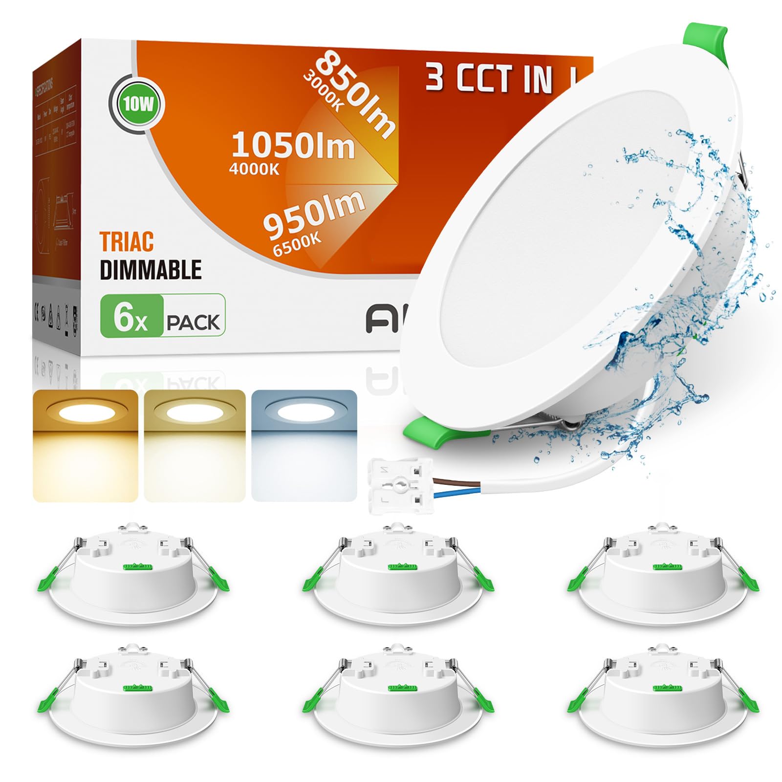Alusso Einbaustrahler 10W IP44 Weiß 3CCT Dimmbar 6er Set