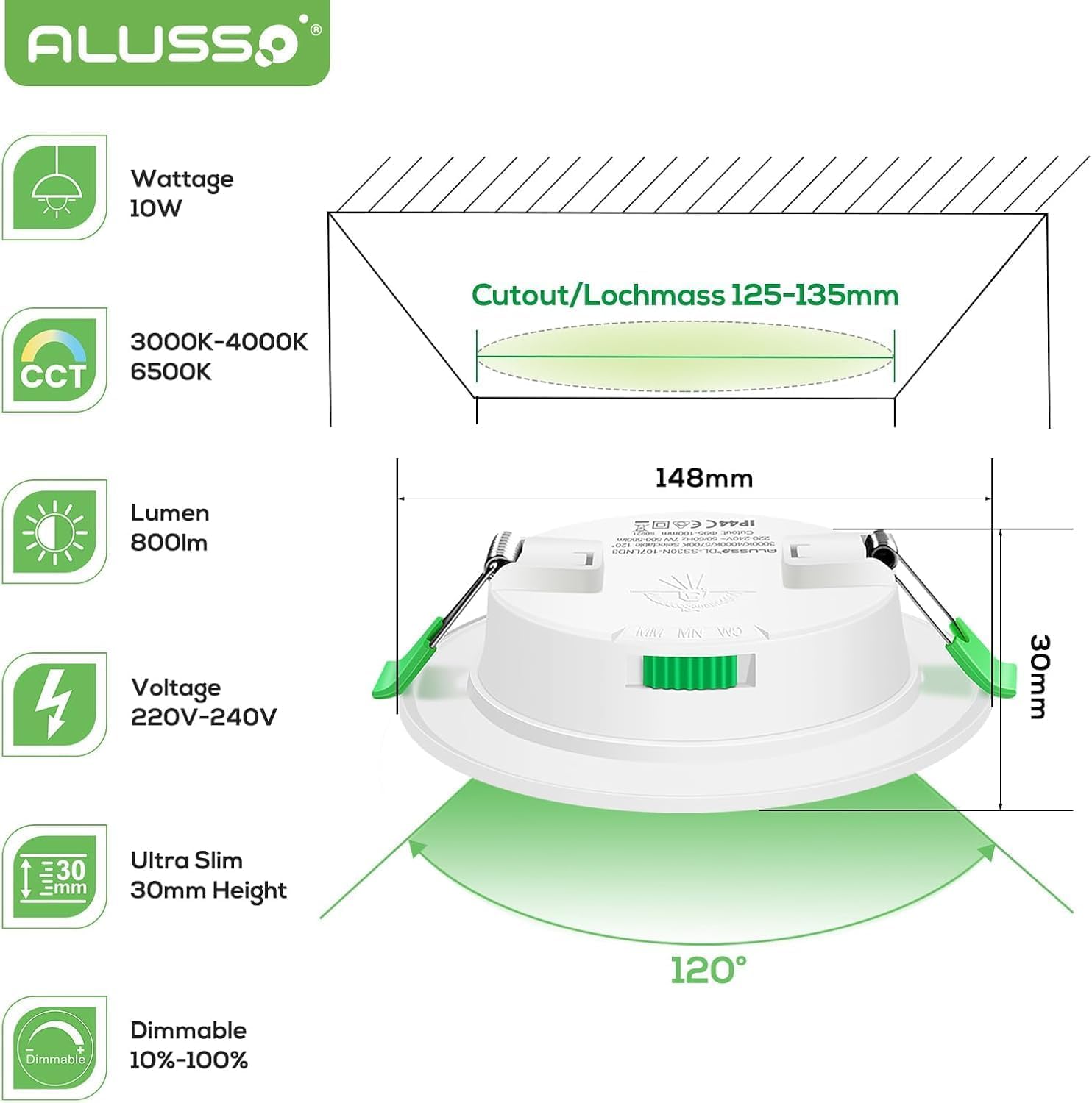 Alusso Recessed Ceiling Light Einbaustrahler 6er 3CCT IP44