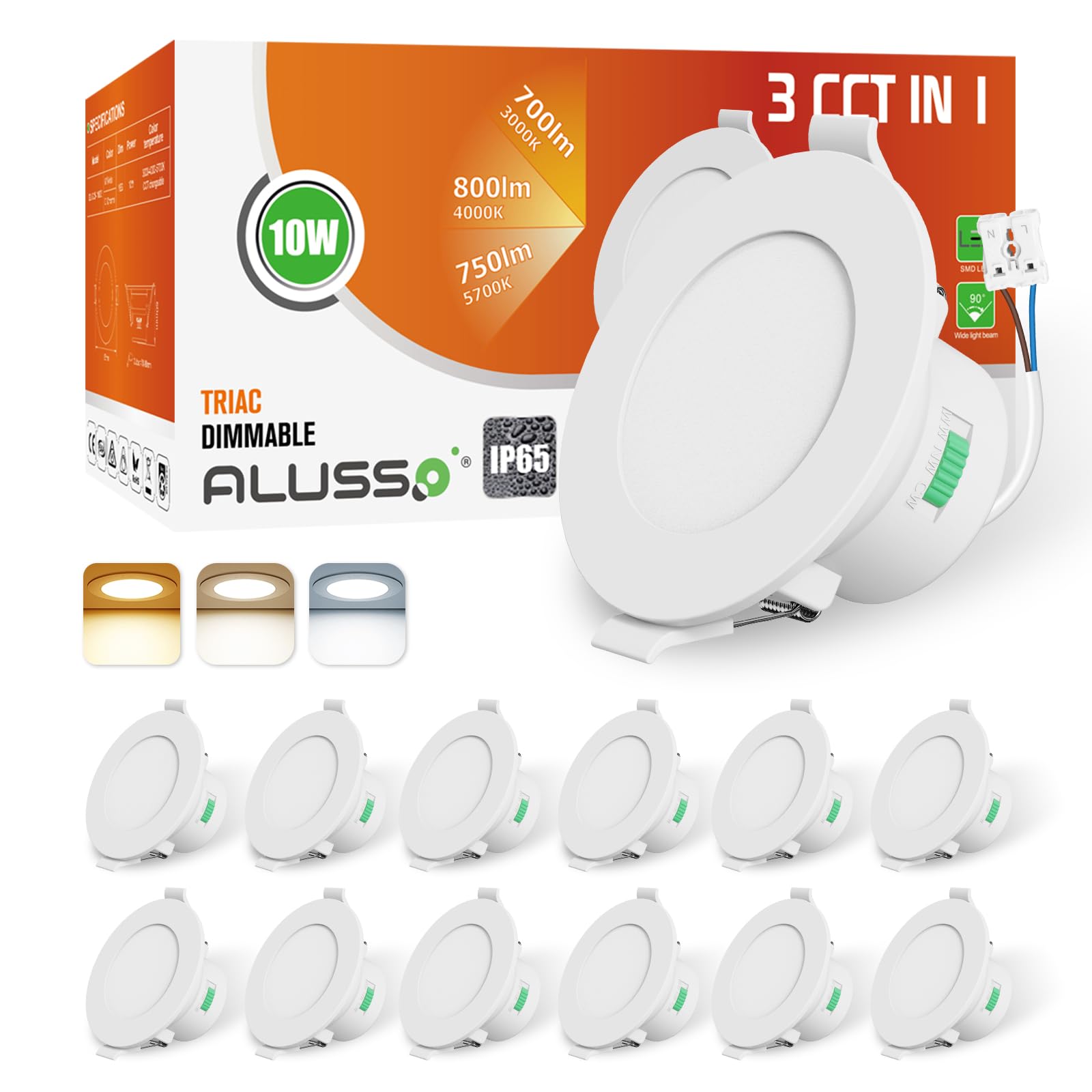 Alusso Einbaustrahler 8W IP44 weiß 6er Set 75-85mm 3CCT