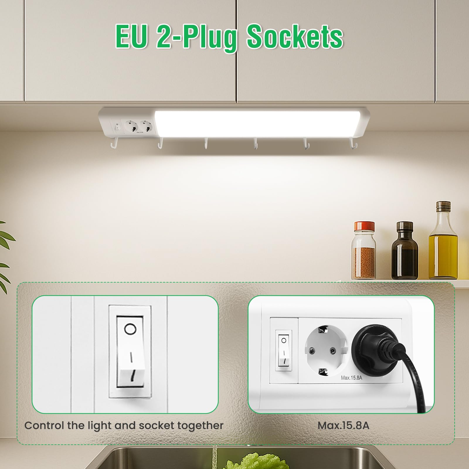 Alusso Cabinet Light Unterbauleuchte 77cm mit 2 Steckdosen 4000K