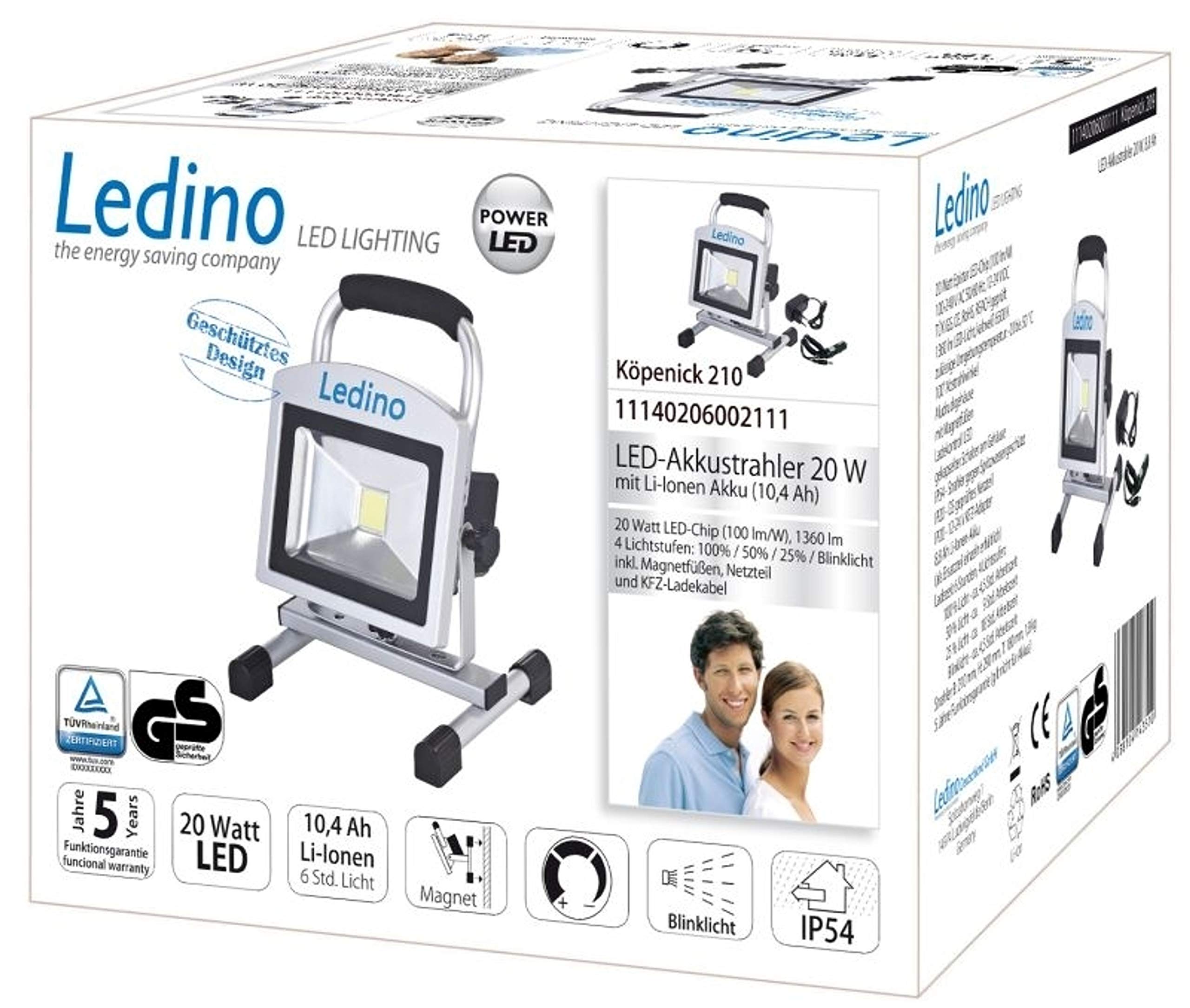Ledino Charlottenburg LED-Strahler 20W kaltweiß Akku
