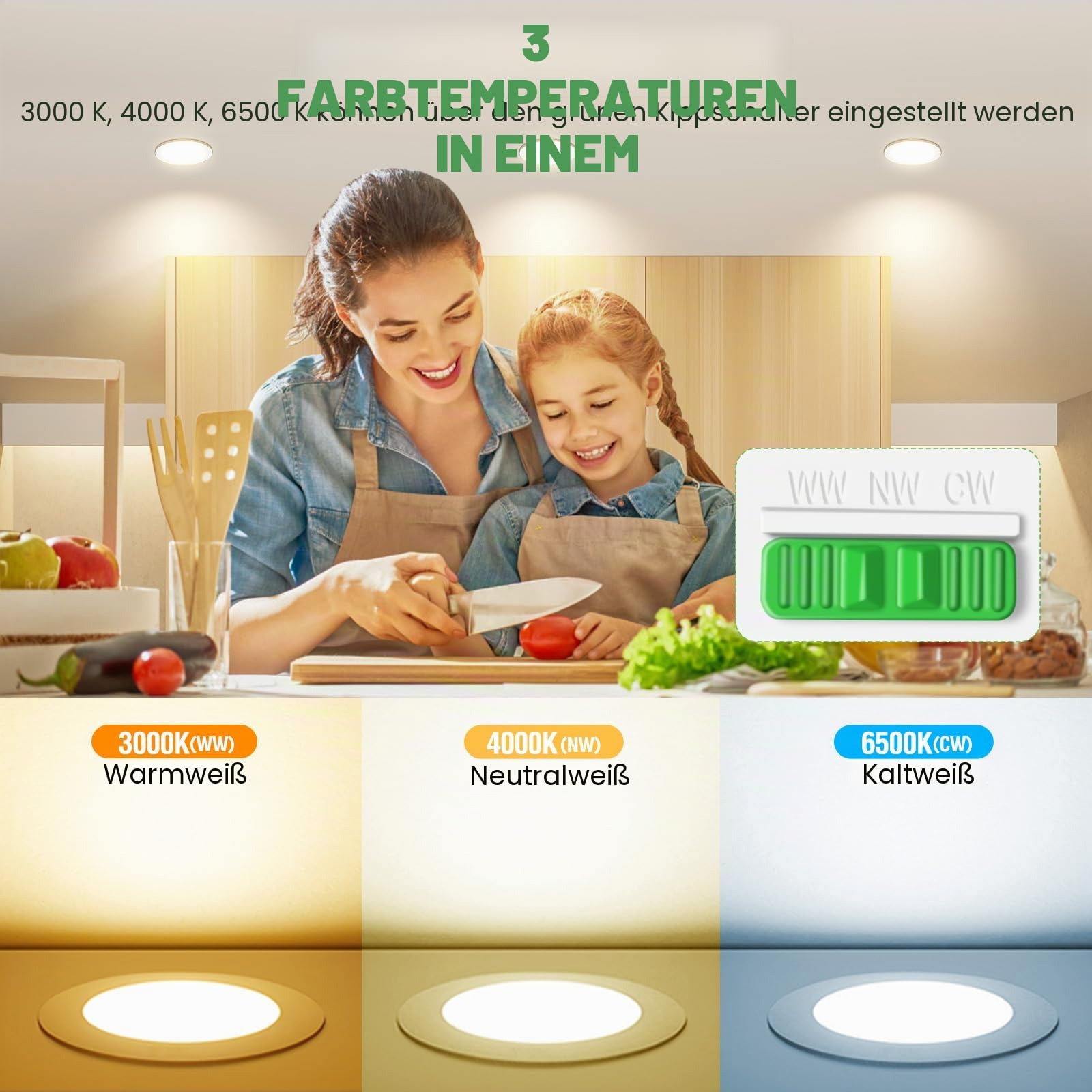 Alusso Einbaustrahler 10W IP44 Weiß 3CCT Dimmbar 6er Set