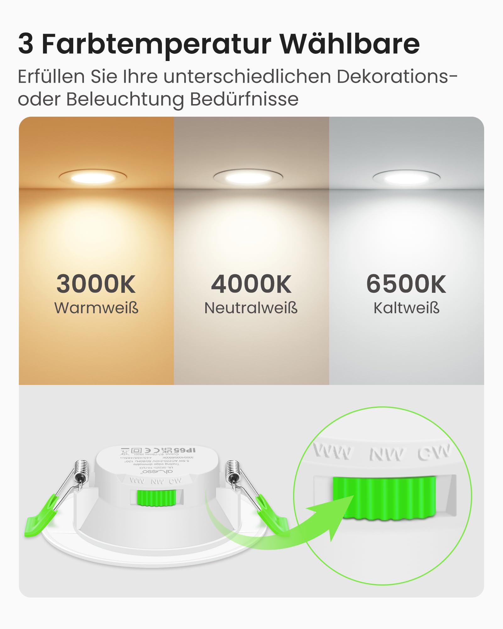 Alusso 7W Einbaustrahler rund weiß 6er Set IP65 dimmbar