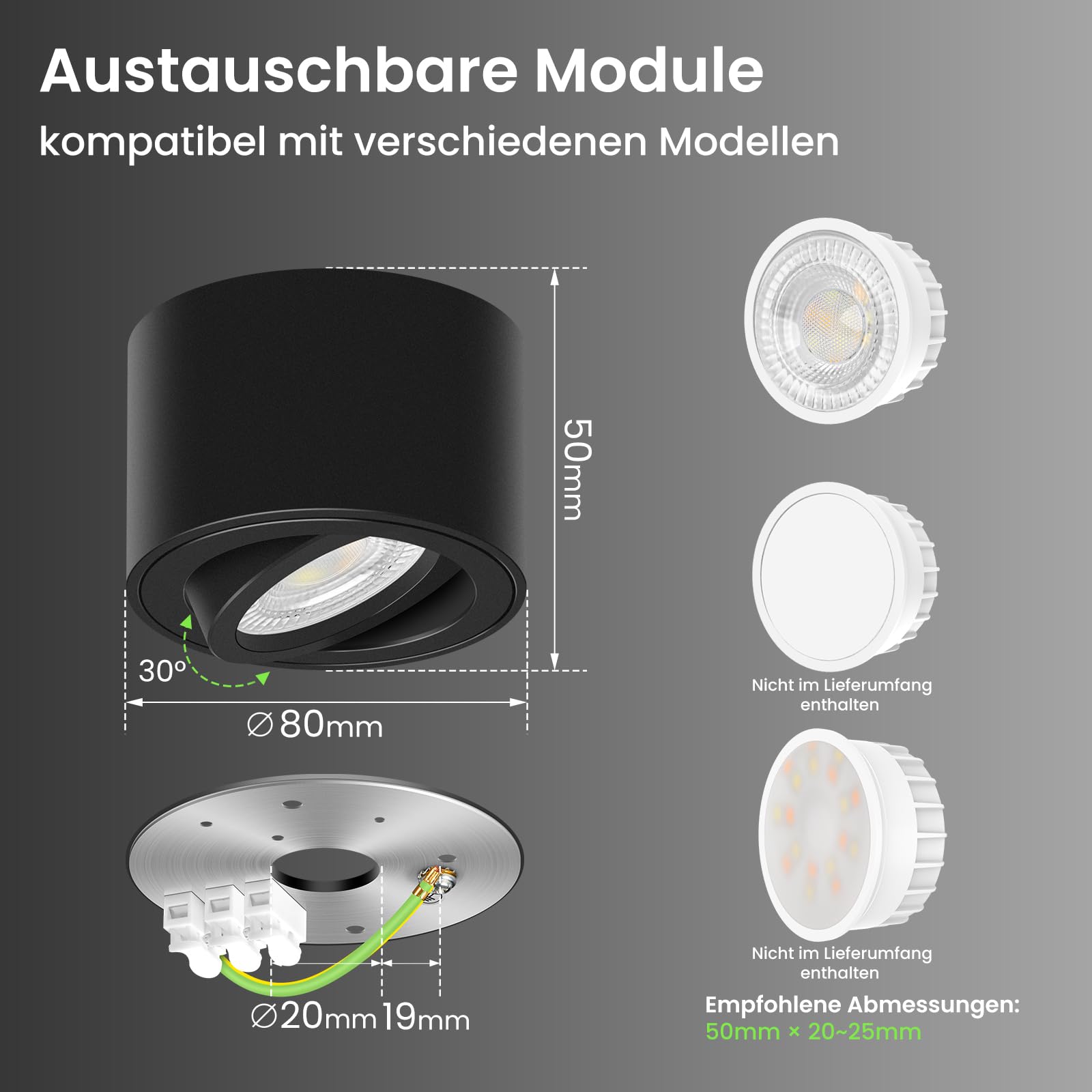 ALUSSO Aufbauspot Schwarz 6W 540LM dimmbar 3er-Pack 3CCT