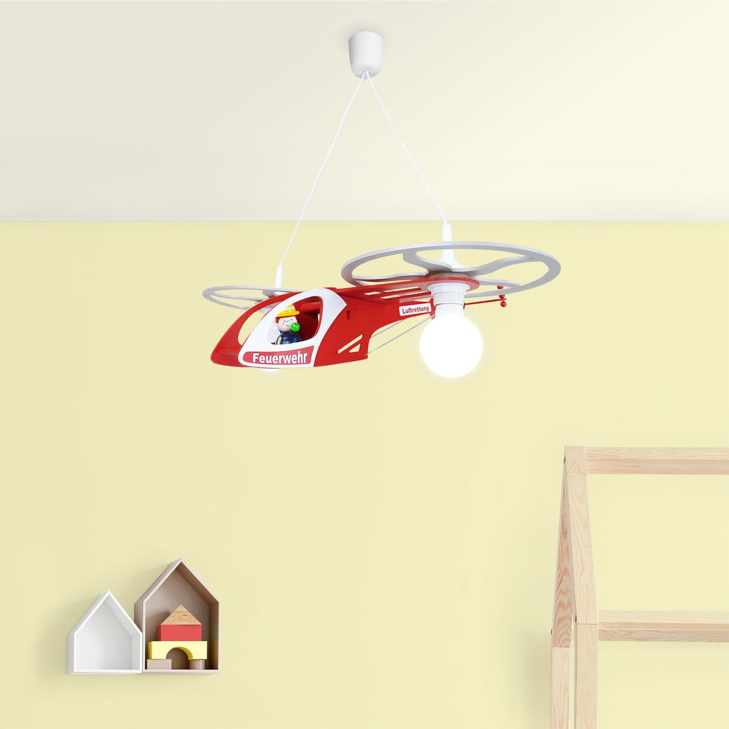 Elobra Kids Pendelleuchte Feuerwehr Helikopter Fred Holz