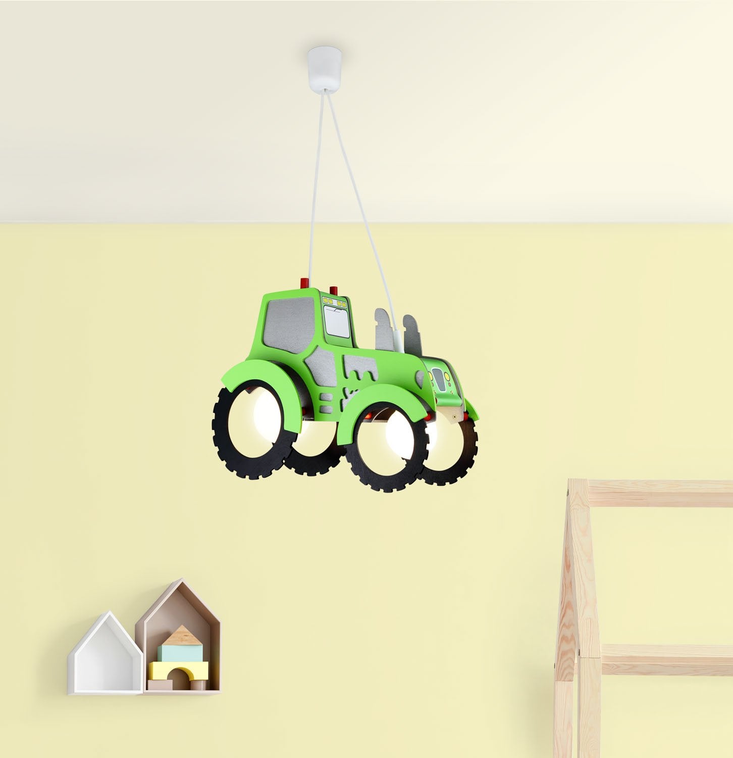Elobra Traktor Pendelleuchte Kids grün 40 cm 2xE27