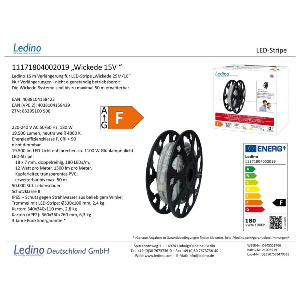 Ledino Wickede LED-Strip Verlängerung 15m 120W 13000 lm IP65