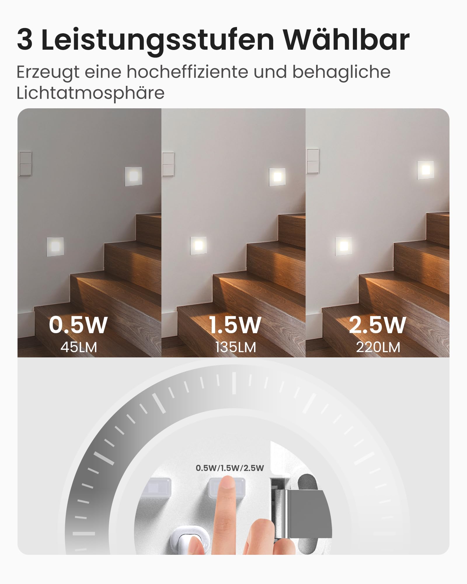 ALUSSO 3WT&3CCT Treppenlicht Einbauspot Quadratisch Weiß 6er Set