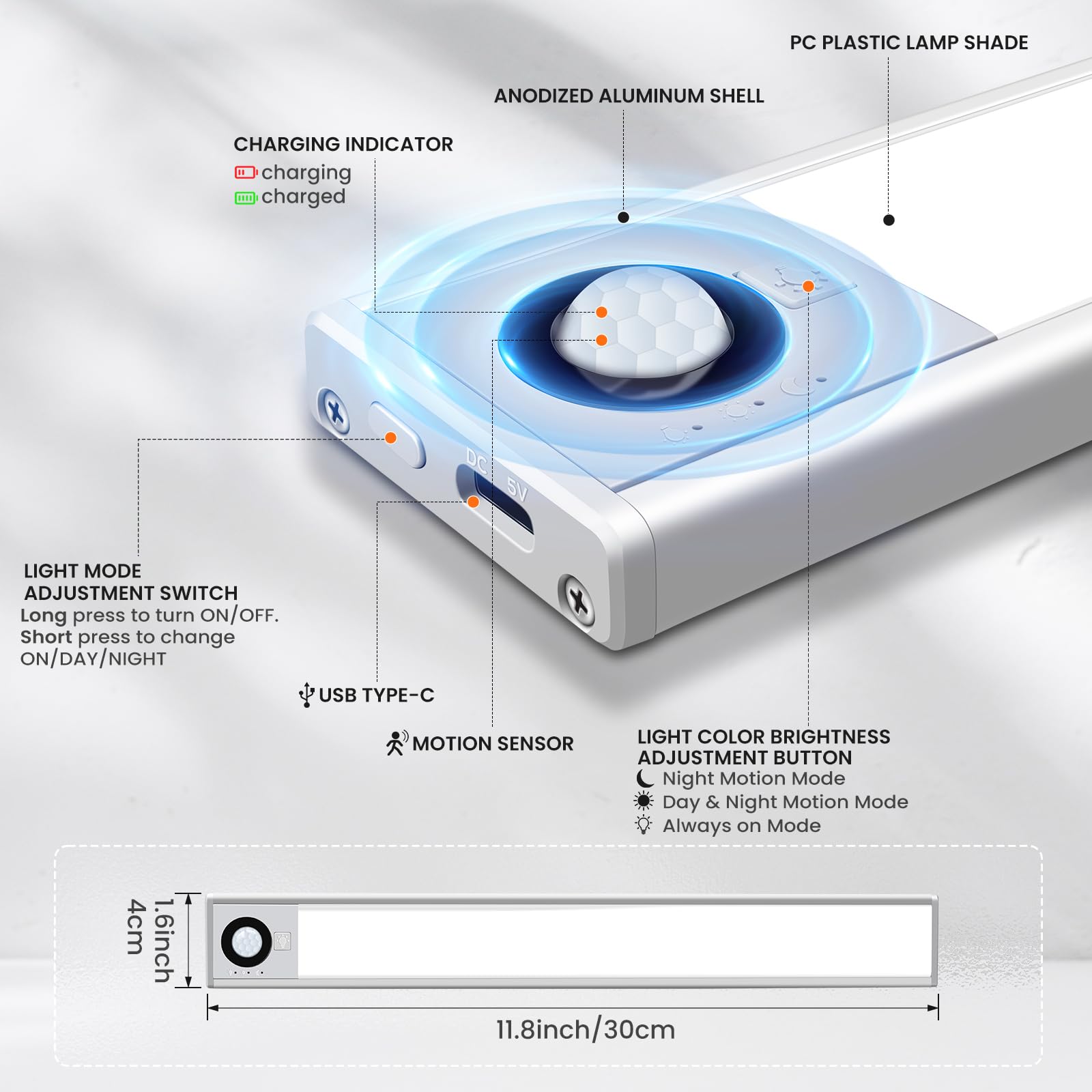 Alusso Cabinet Light 30cm LED Schrankbeleuchtung Bewegungsmelder
