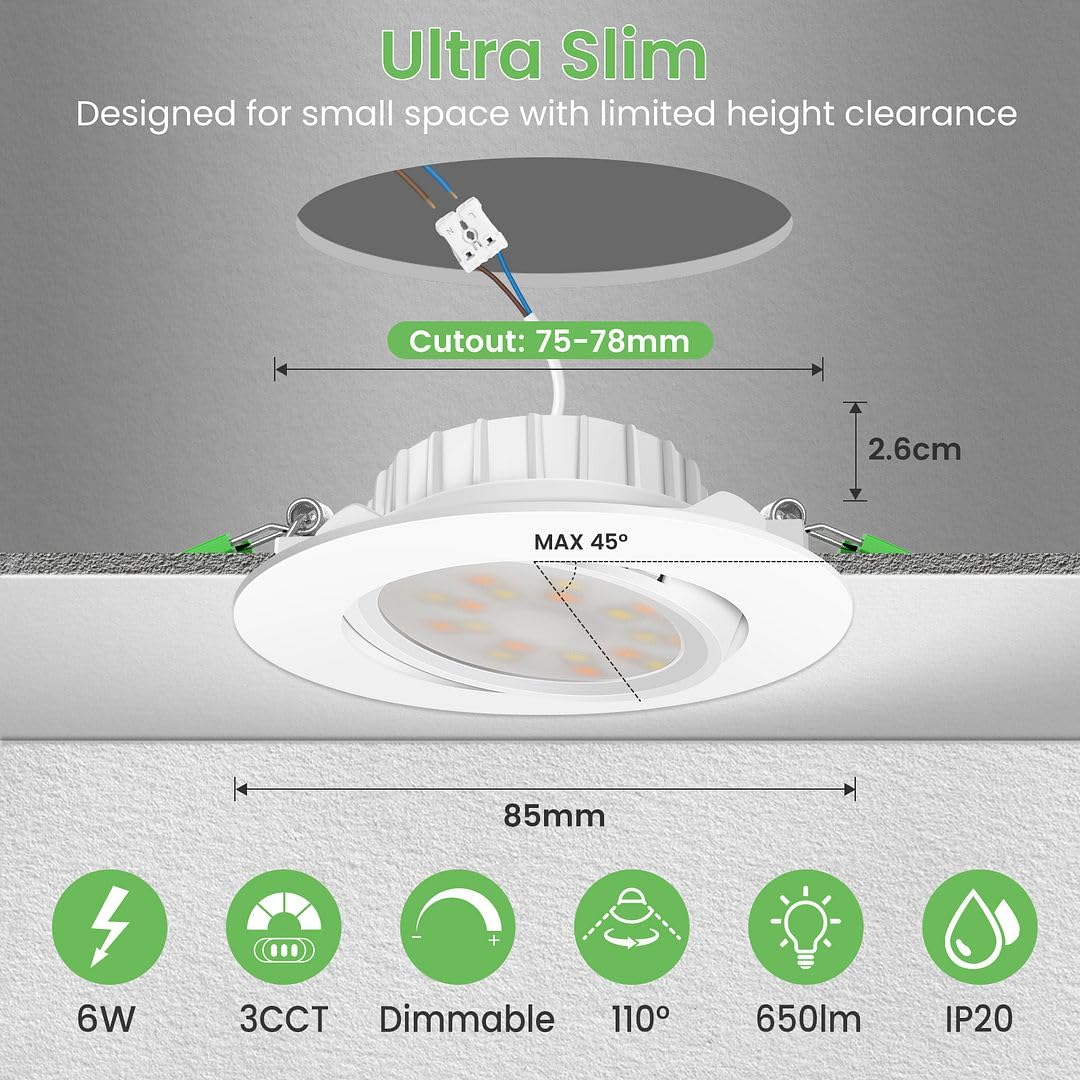 Alusso Recessed Ceiling Light 12er Set 6W 3CCT dimmbar