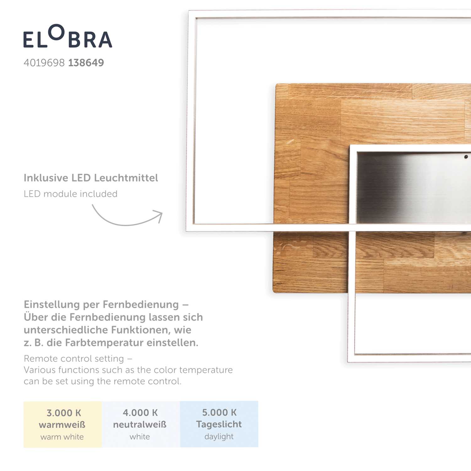 Elobra Living Panama S Deckenleuchte Eiche dimmbar 1700lm
