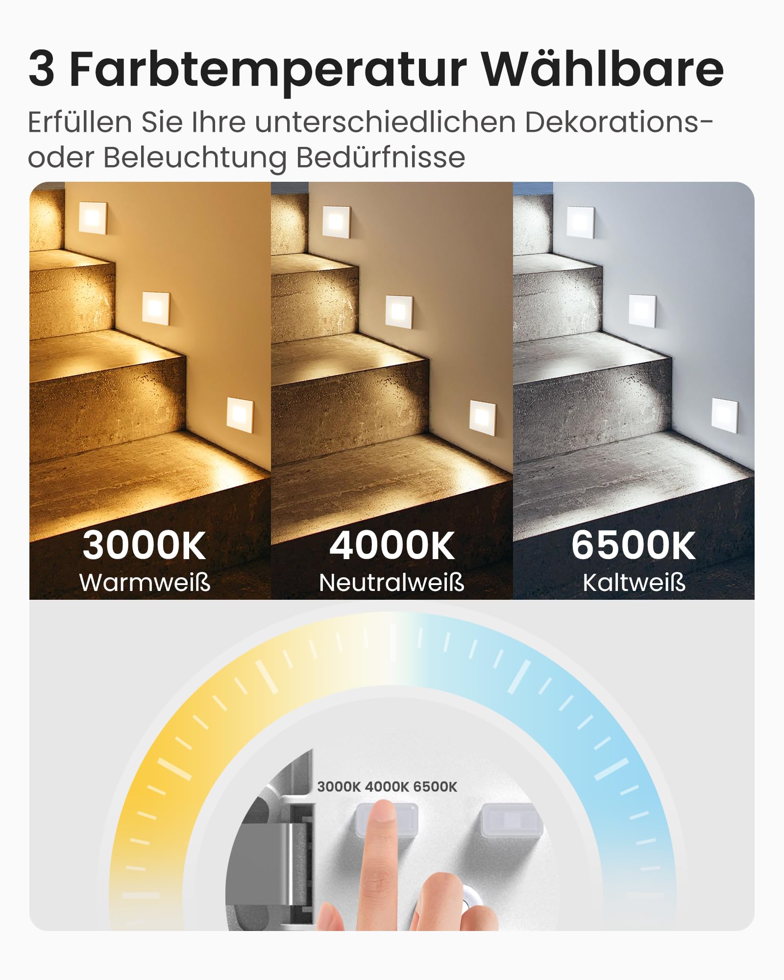 ALUSSO 3WT&3CCT Treppenlicht Einbauspot Quadratisch Weiß 6er Set