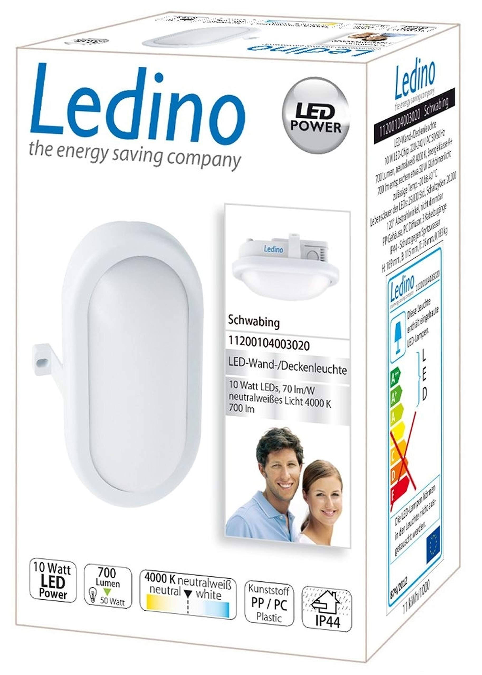 Ledino Schwabing LED Wand-Deckenleuchte 10W IP44 Weiß
