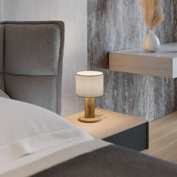 Elobra Chile S Tischlampe Eiche Granit Leinenschirm