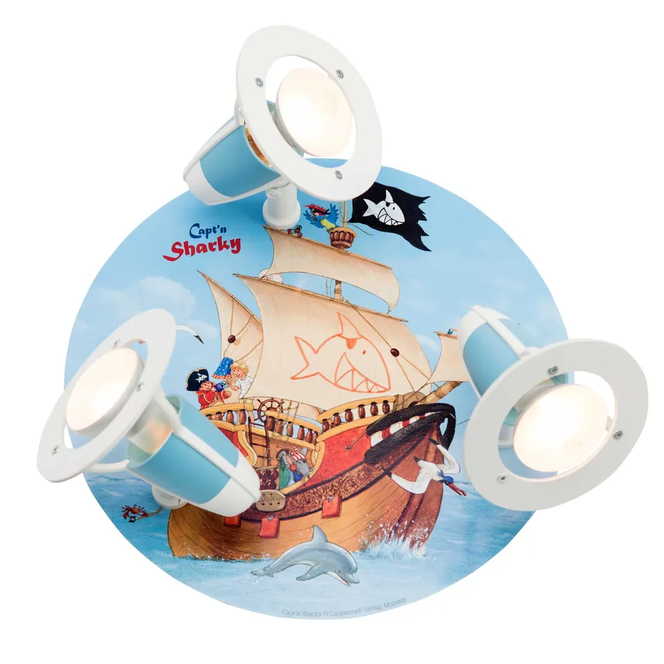 Elobra Kids 3er Spot Rondell Capt'n Sharky Deckenleuchte blau