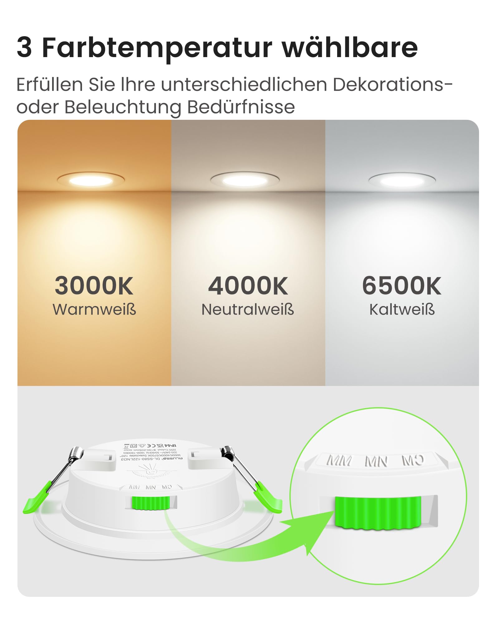 Alusso Recessed 22W Einbaustrahler 6er-Set 3CCT dimmbar IP44