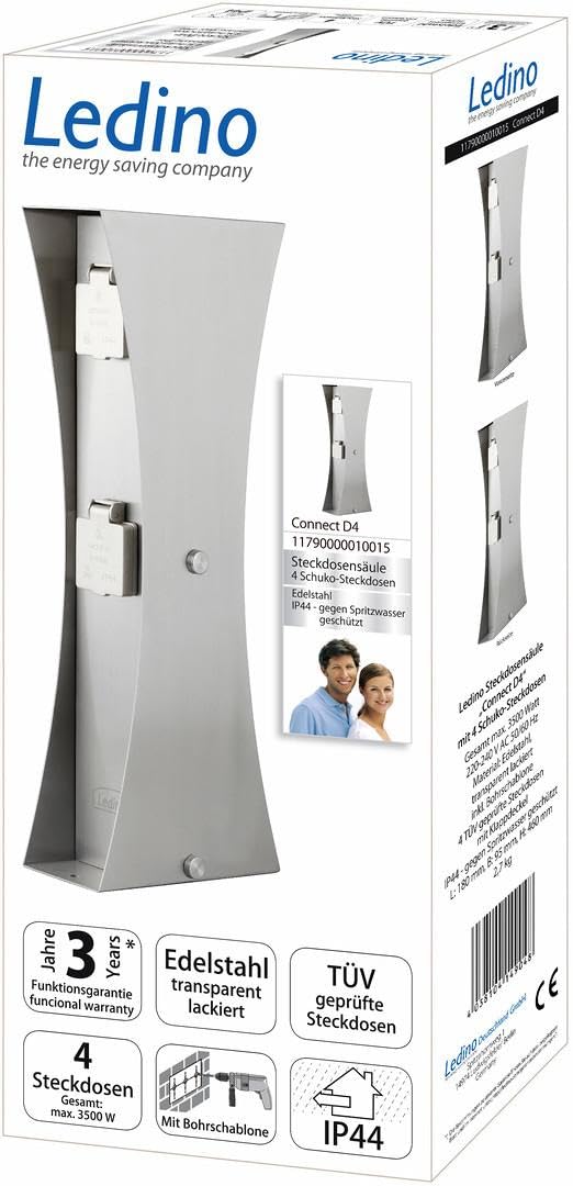 Ledino Ledar Connect D4 Steckdosensäule Edelstahl 4-fach Outdoor