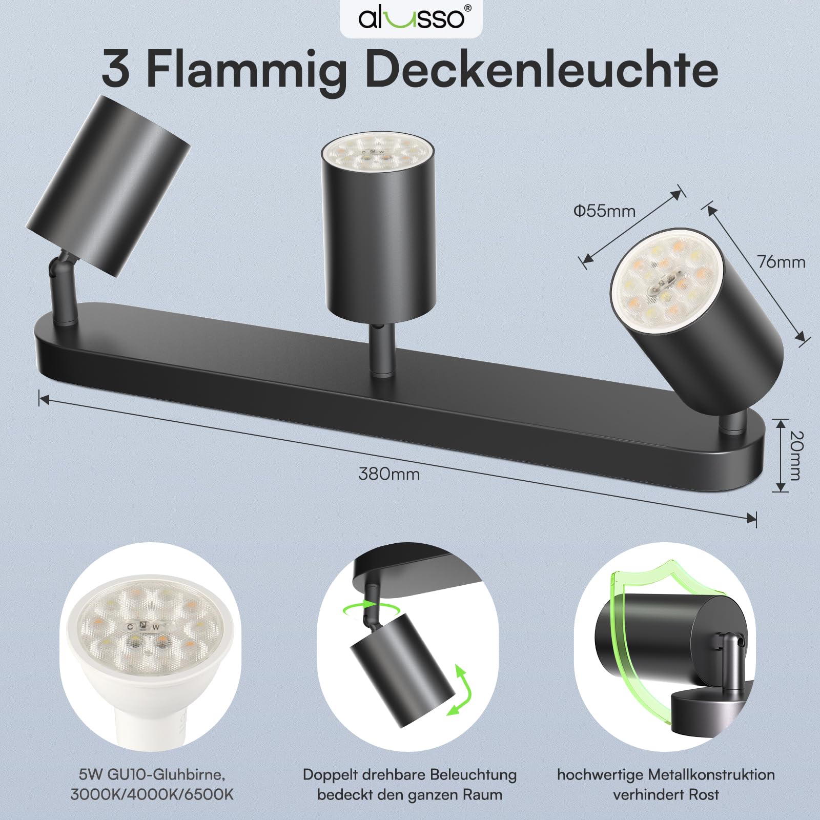Alusso Recessed Ceiling Light Deckenstrahler 3 flammig GU10