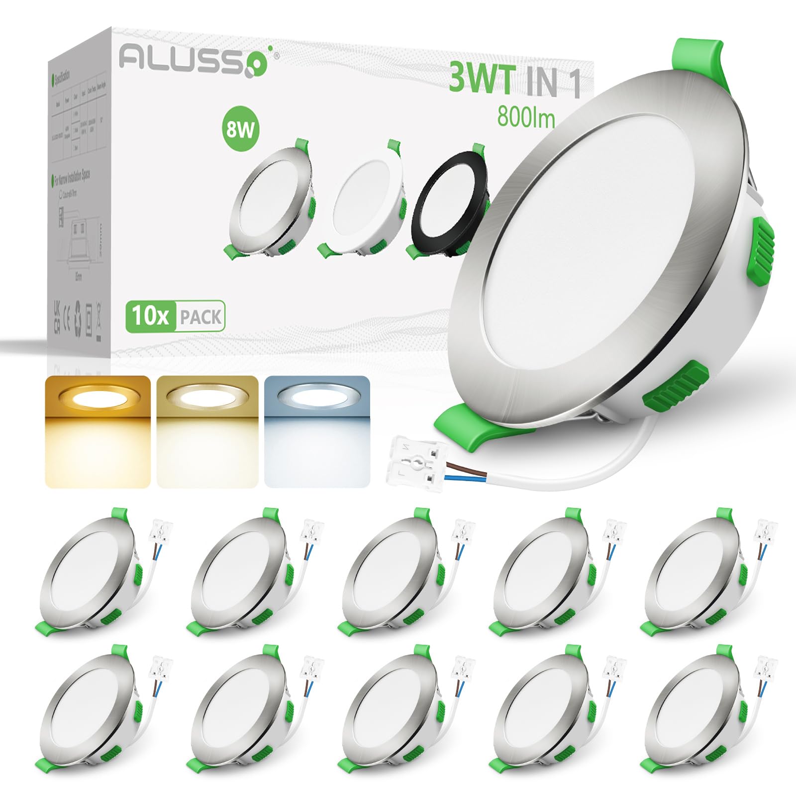 Alusso Recessed Ceiling Light Einbaustrahler 68mm 10er Set 3CCT