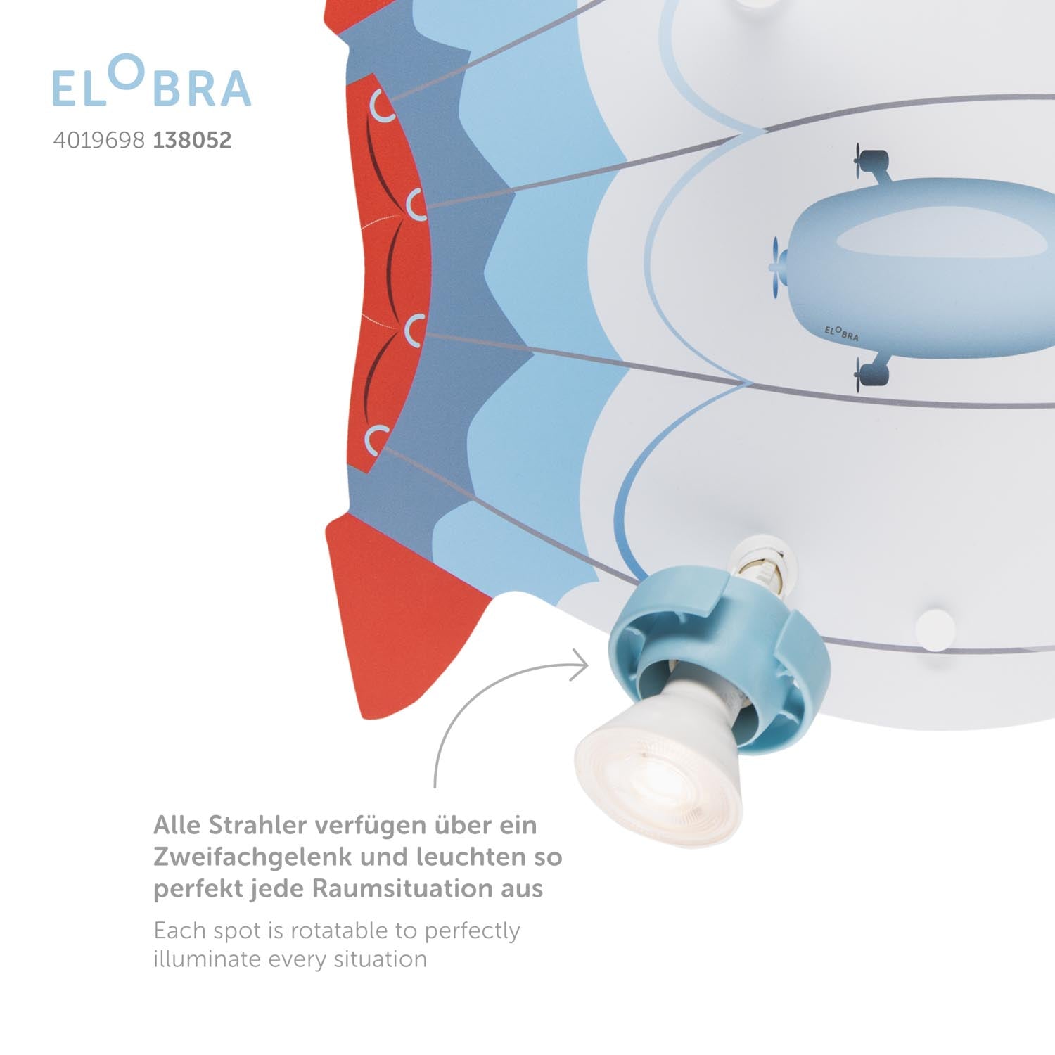 Elobra Kids 3er Spot Rondell Luftschiff Deckenleuchte Blau