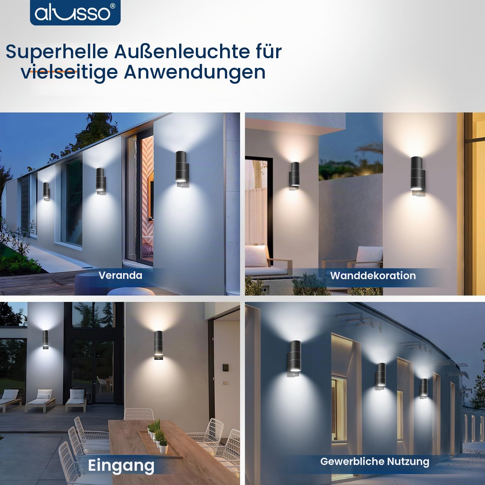 Alusso Security Light Außenwandleuchte Sensor schwarz 2x8W